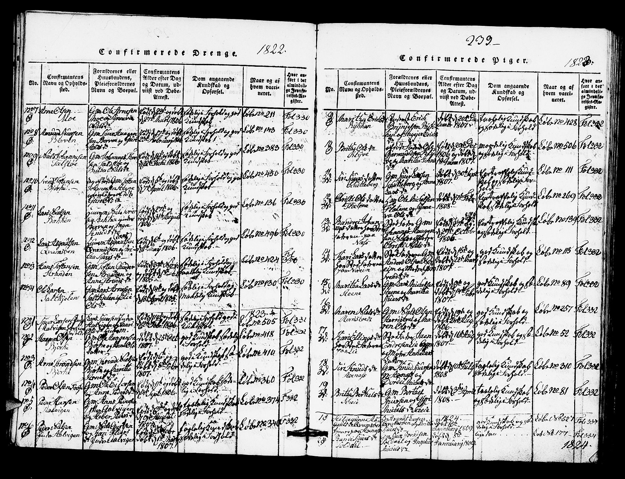Kvam sokneprestembete, SAB/A-76201/H/Hab: Parish register (copy) no. A 1, 1818-1832, p. 239
