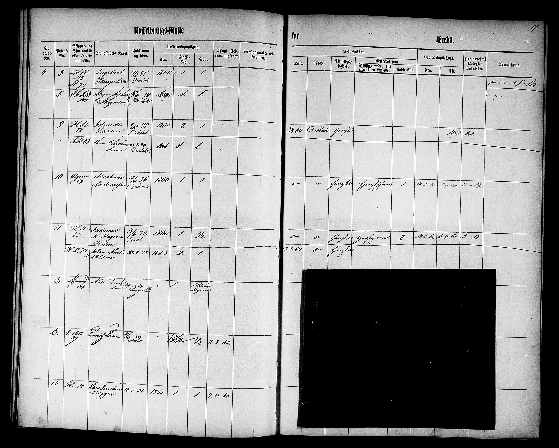 Drøbak mønstringskontor, AV/SAO-A-10569f/F/Fc/Fcc/L0001: Utskrivningsrulle, 1860, p. 17