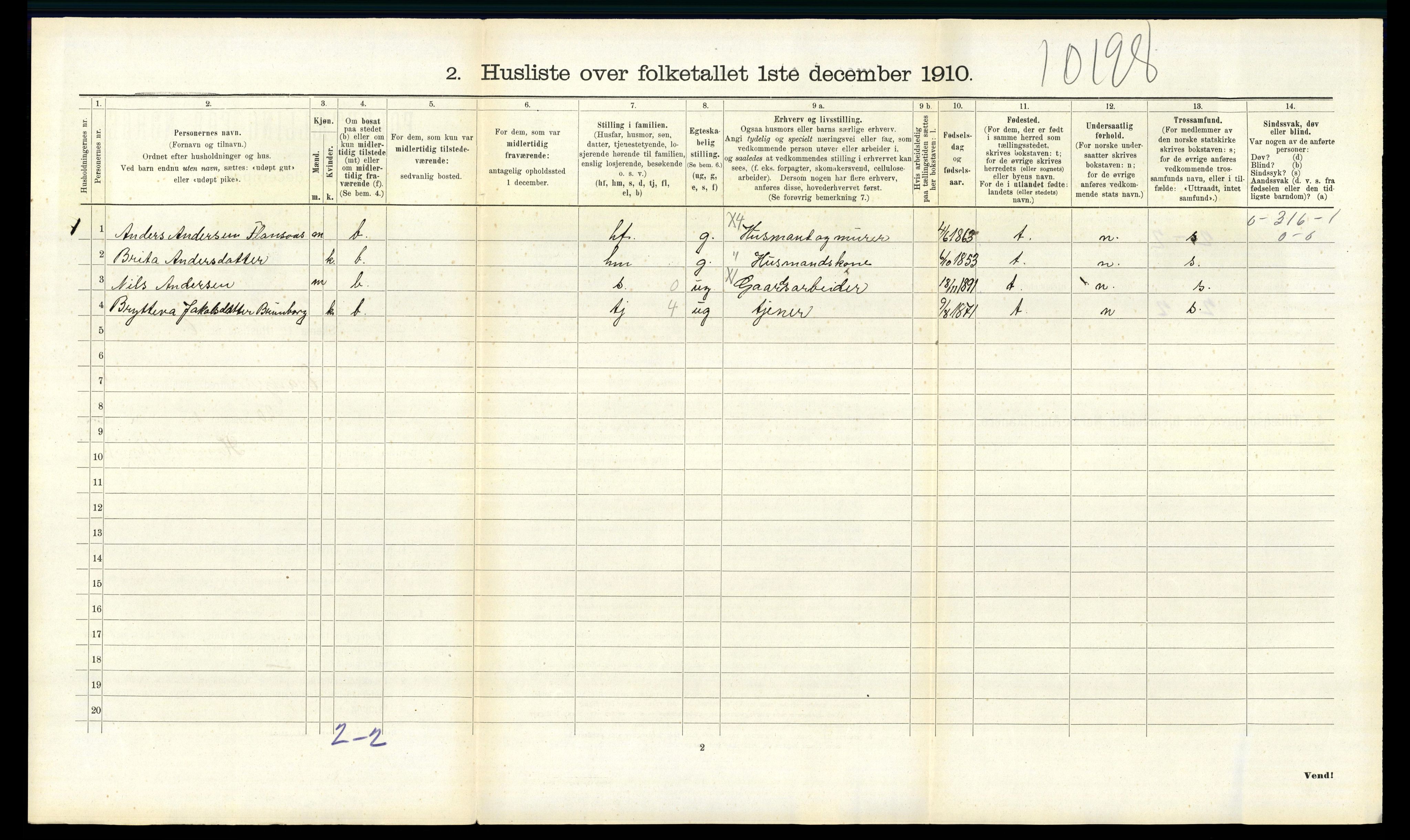 RA, 1910 census for Evanger, 1910, p. 234