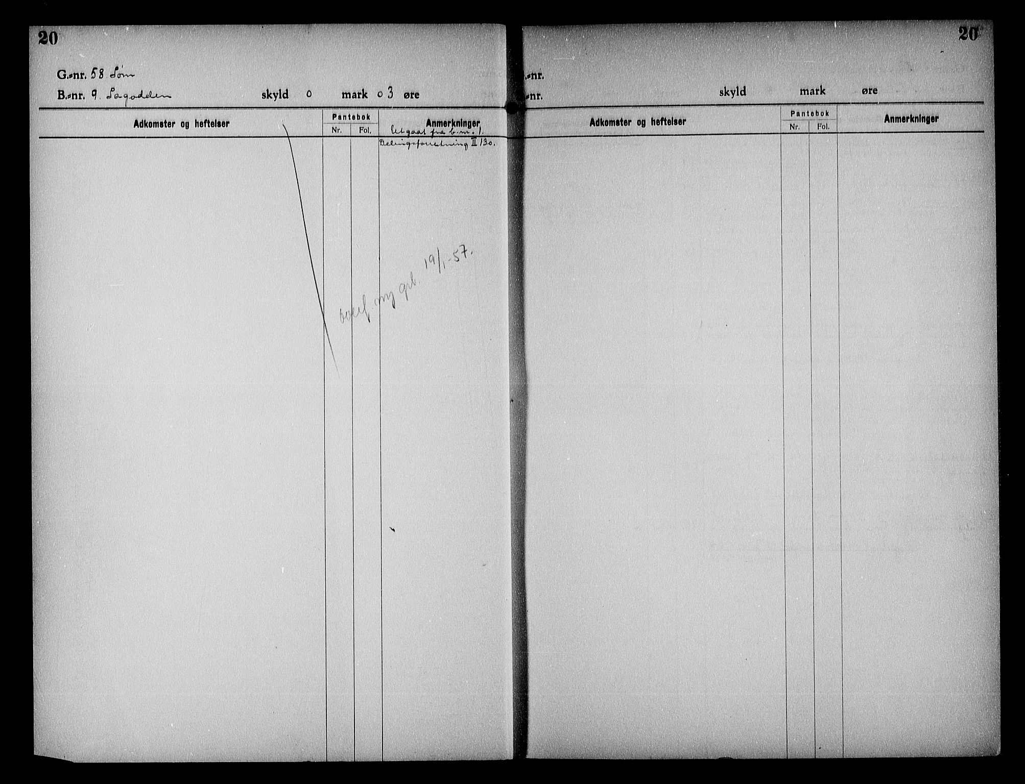 Vestre Nedenes/Sand sorenskriveri, SAK/1221-0010/G/Ga/L0023: Mortgage register no. 16, 1923-1957, p. 20