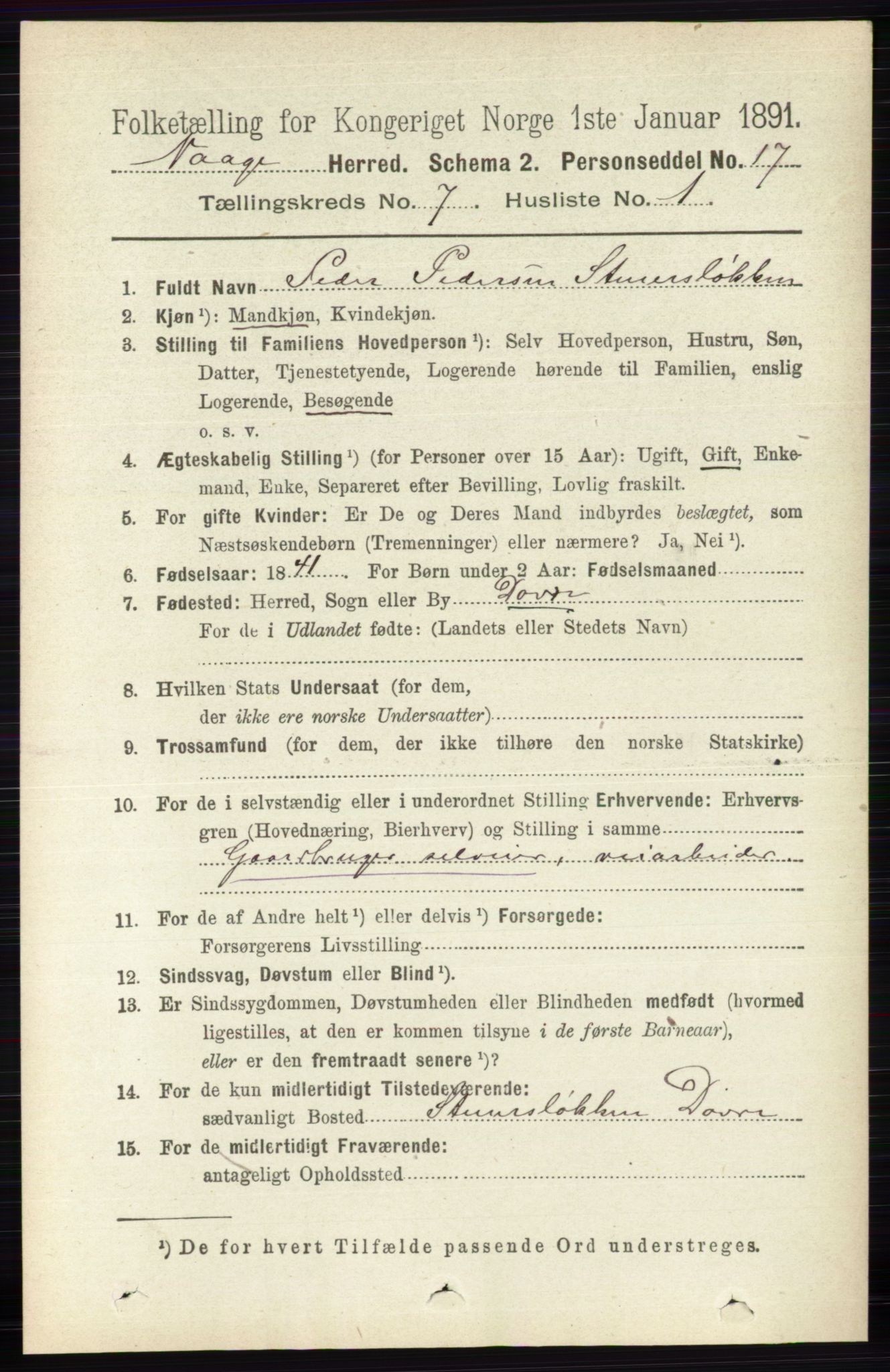 RA, 1891 census for 0515 Vågå, 1891, p. 4342