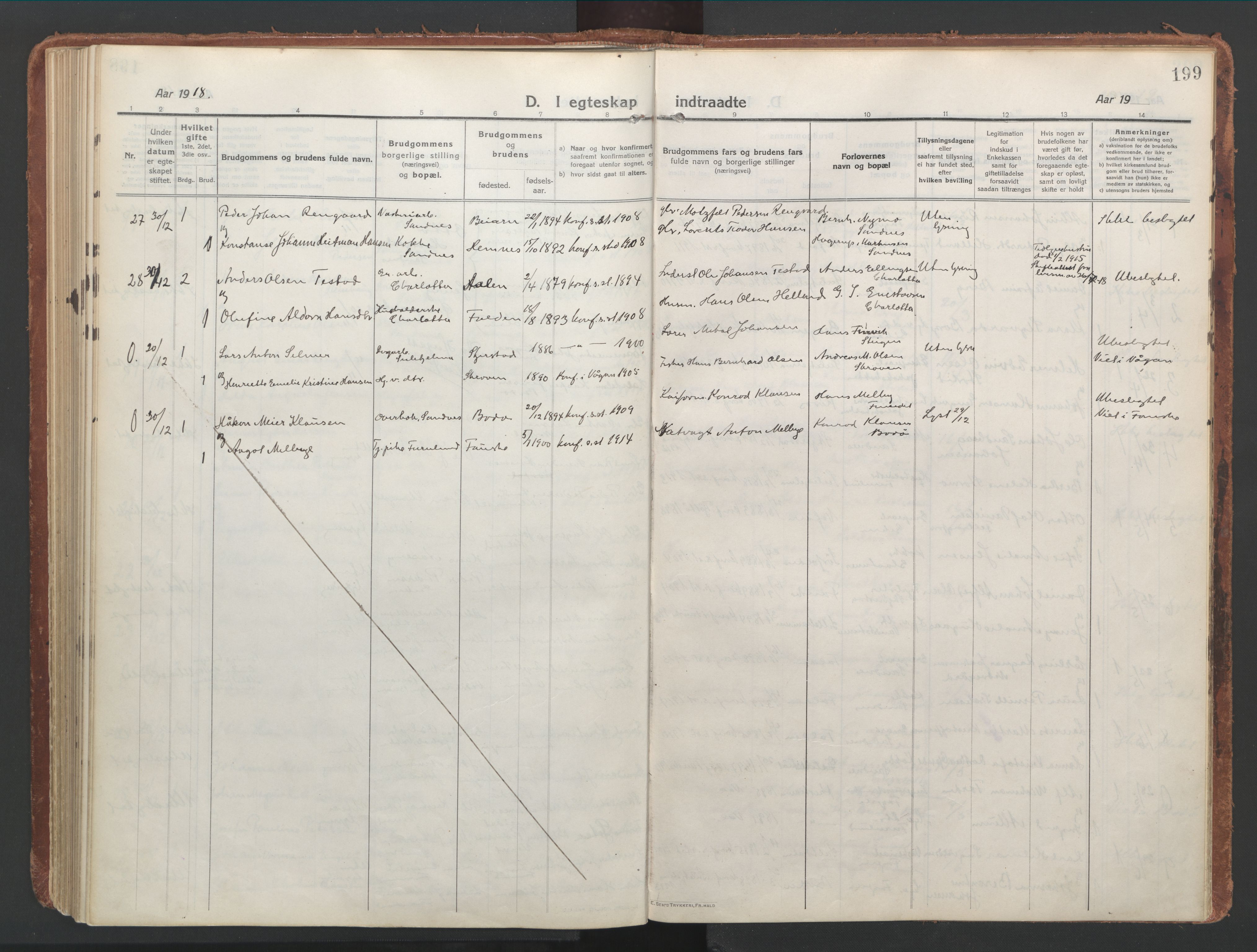 Ministerialprotokoller, klokkerbøker og fødselsregistre - Nordland, AV/SAT-A-1459/850/L0715: Curate's parish register no. 850B05, 1913-1924, p. 199