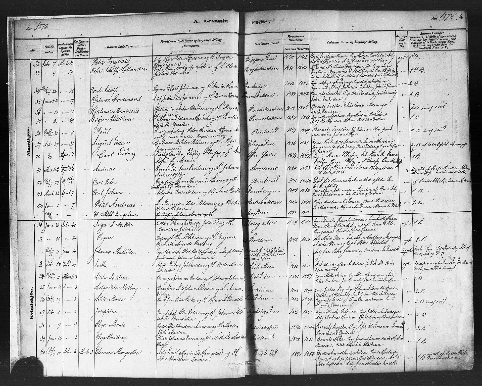 Halden prestekontor Kirkebøker, SAO/A-10909/F/Fa/L0011: Parish register (official) no. I 11, 1878-1889, p. 4
