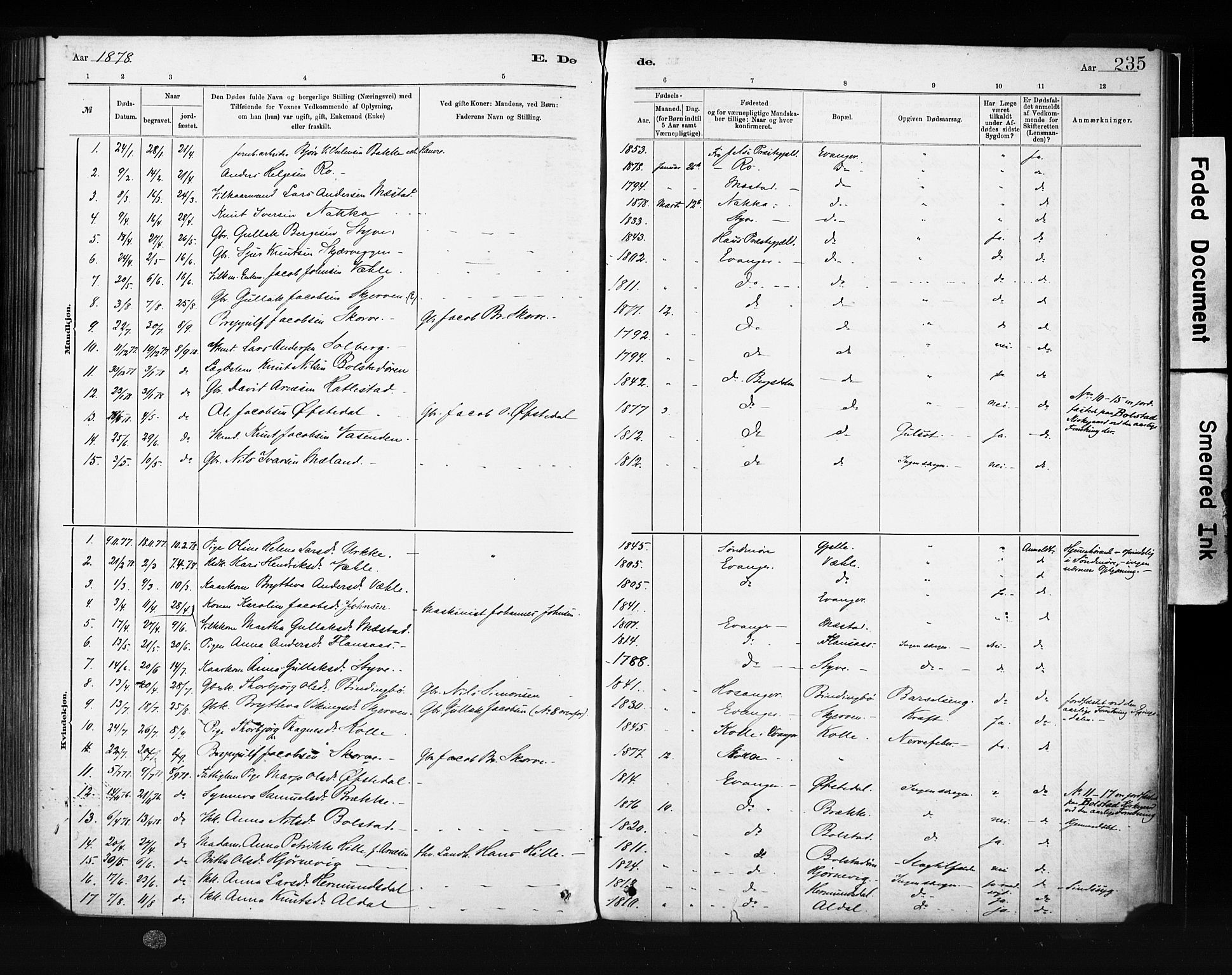 Evanger sokneprestembete, SAB/A-99924: Parish register (official) no. A 1, 1877-1899, p. 235