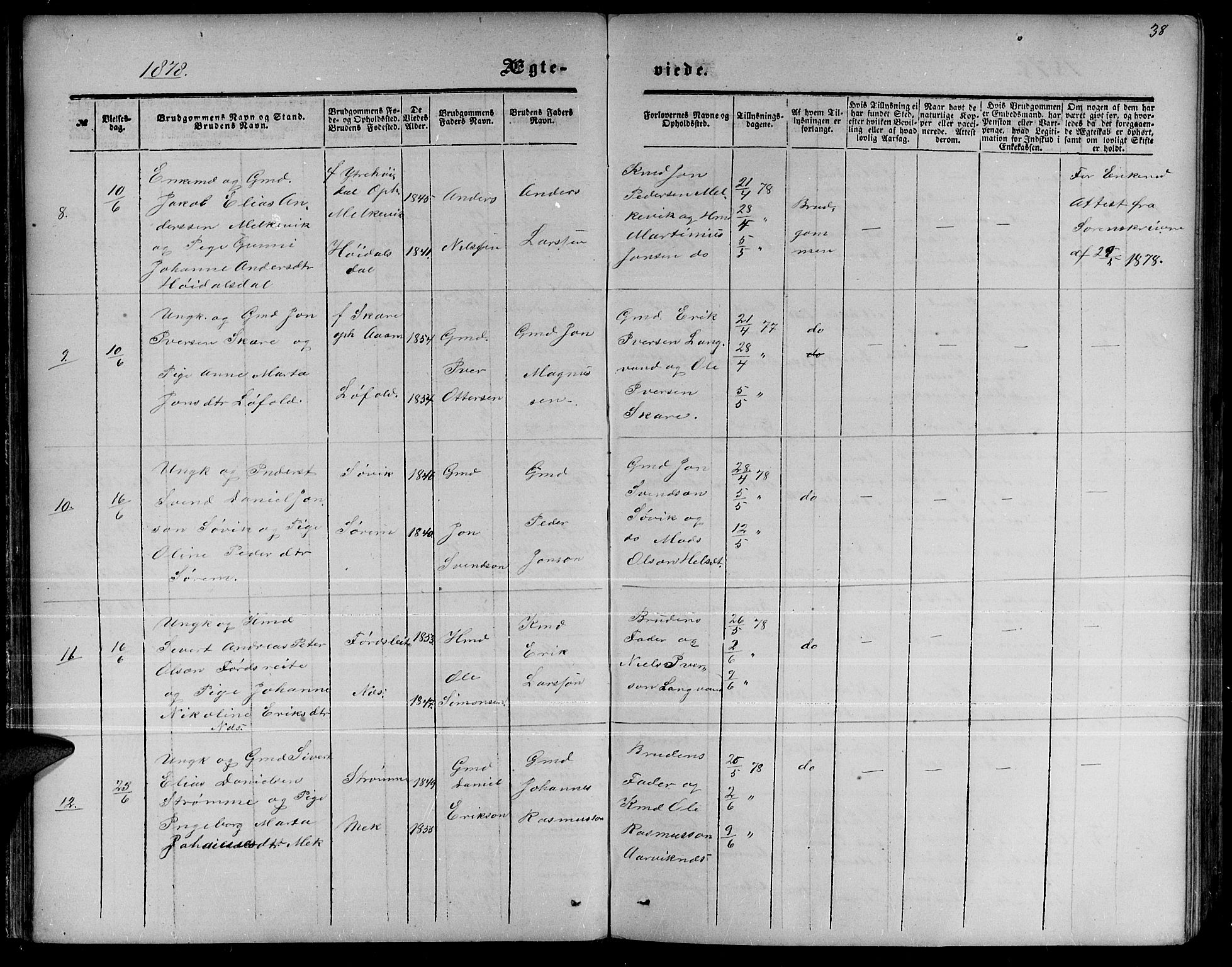 Ministerialprotokoller, klokkerbøker og fødselsregistre - Møre og Romsdal, AV/SAT-A-1454/511/L0157: Parish register (copy) no. 511C03, 1864-1884, p. 38