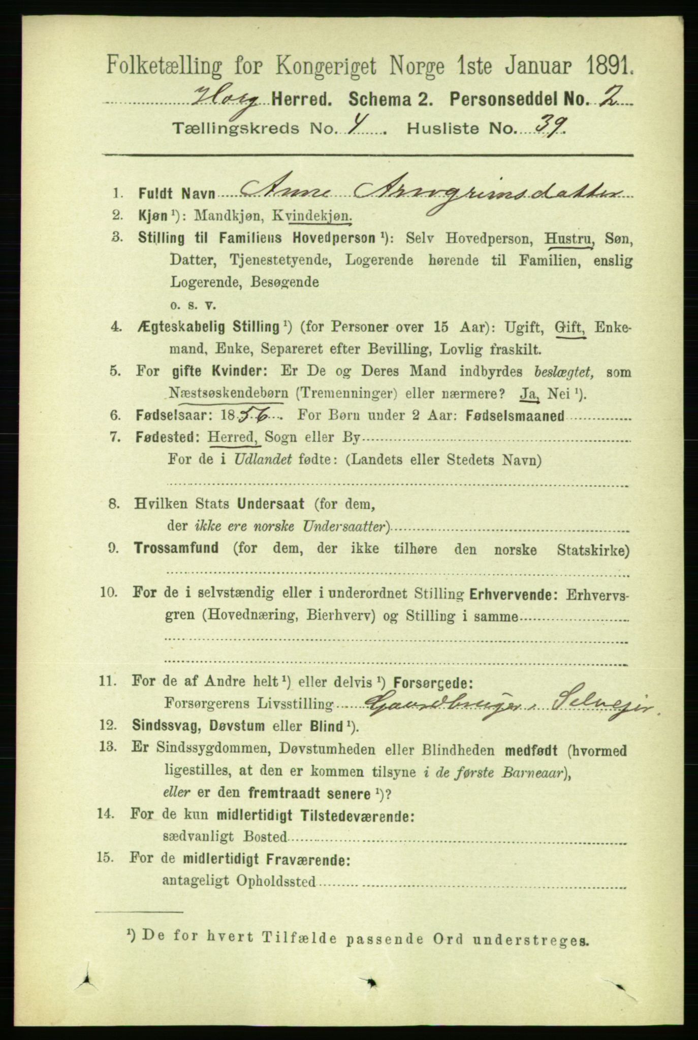 RA, 1891 census for 1650 Horg, 1891, p. 1771