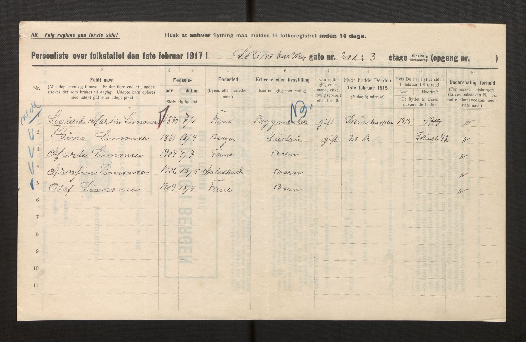 SAB, Municipal Census 1917 for Bergen, 1917, p. 34767