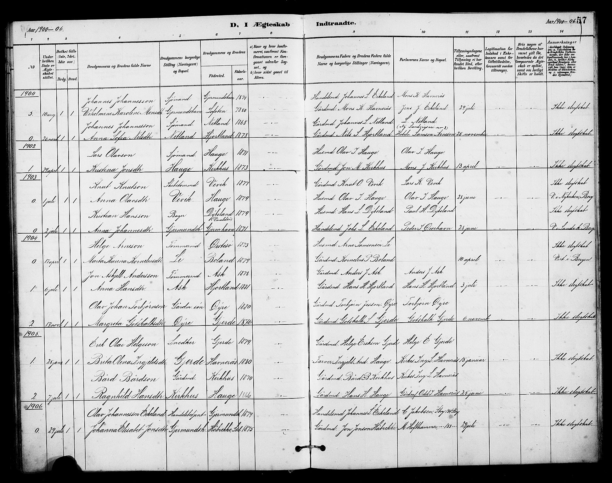 Kvinnherad sokneprestembete, SAB/A-76401/H/Hab: Parish register (copy) no. B 1, 1885-1925, p. 57