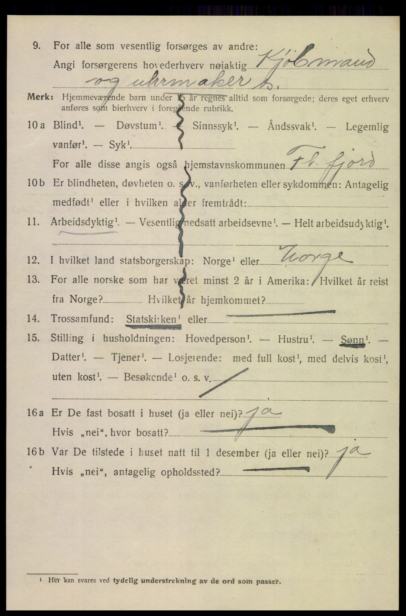 SAK, 1920 census for Flekkefjord, 1920, p. 3827