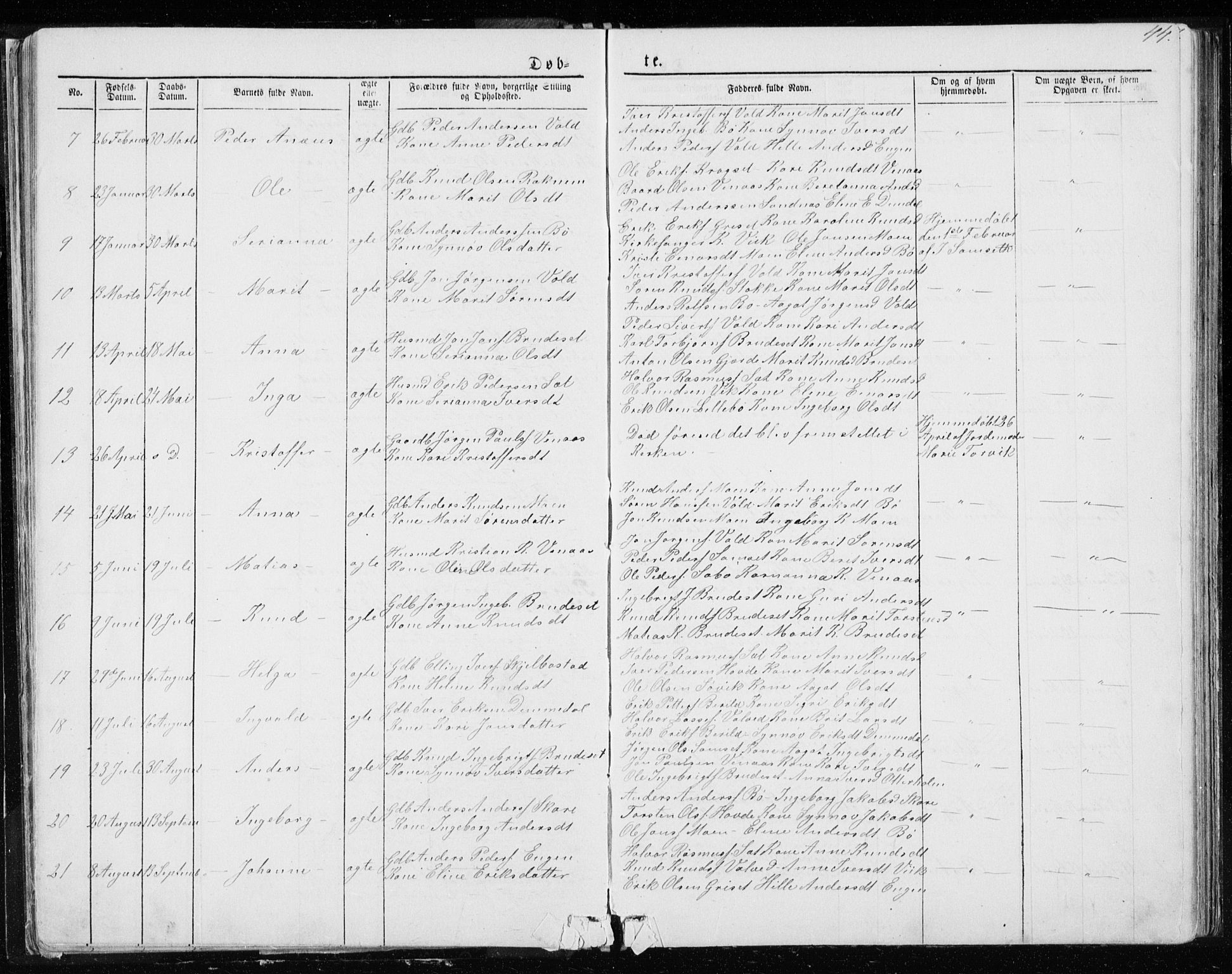 Ministerialprotokoller, klokkerbøker og fødselsregistre - Møre og Romsdal, SAT/A-1454/543/L0564: Parish register (copy) no. 543C02, 1867-1915, p. 44