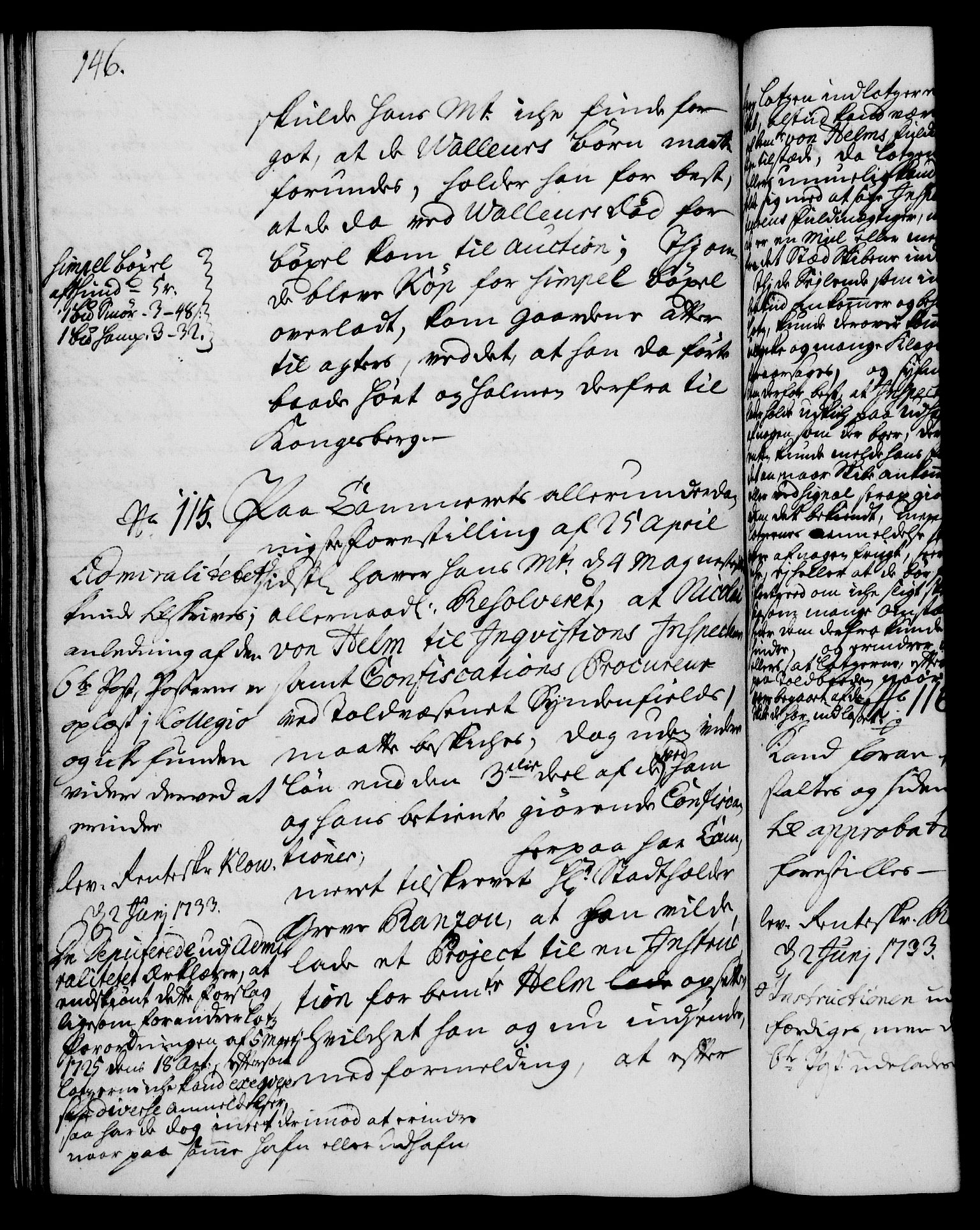 Rentekammeret, Kammerkanselliet, AV/RA-EA-3111/G/Gh/Gha/L0015: Norsk ekstraktmemorialprotokoll (merket RK 53.60), 1733, p. 146