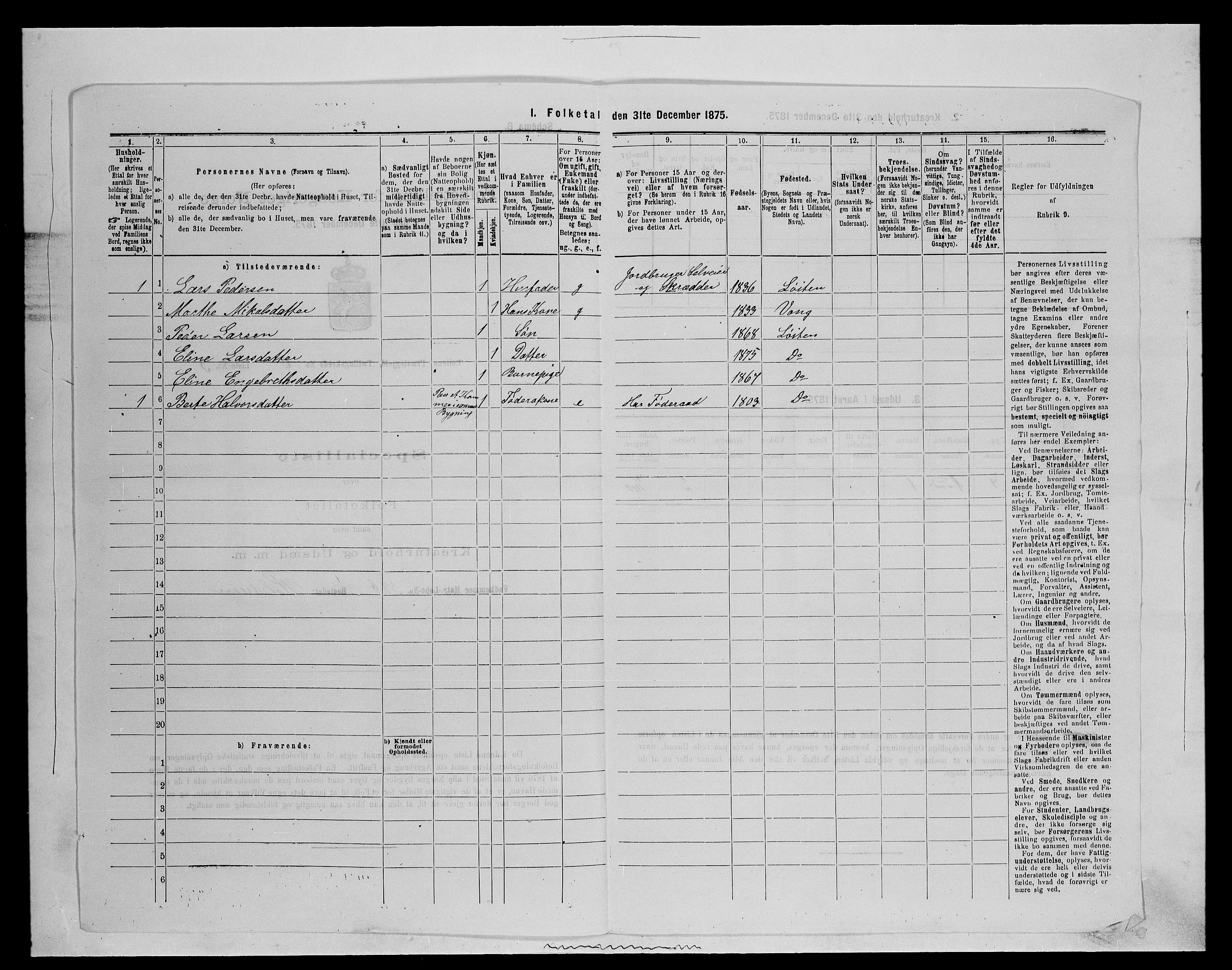 SAH, 1875 census for 0415P Løten, 1875, p. 1256