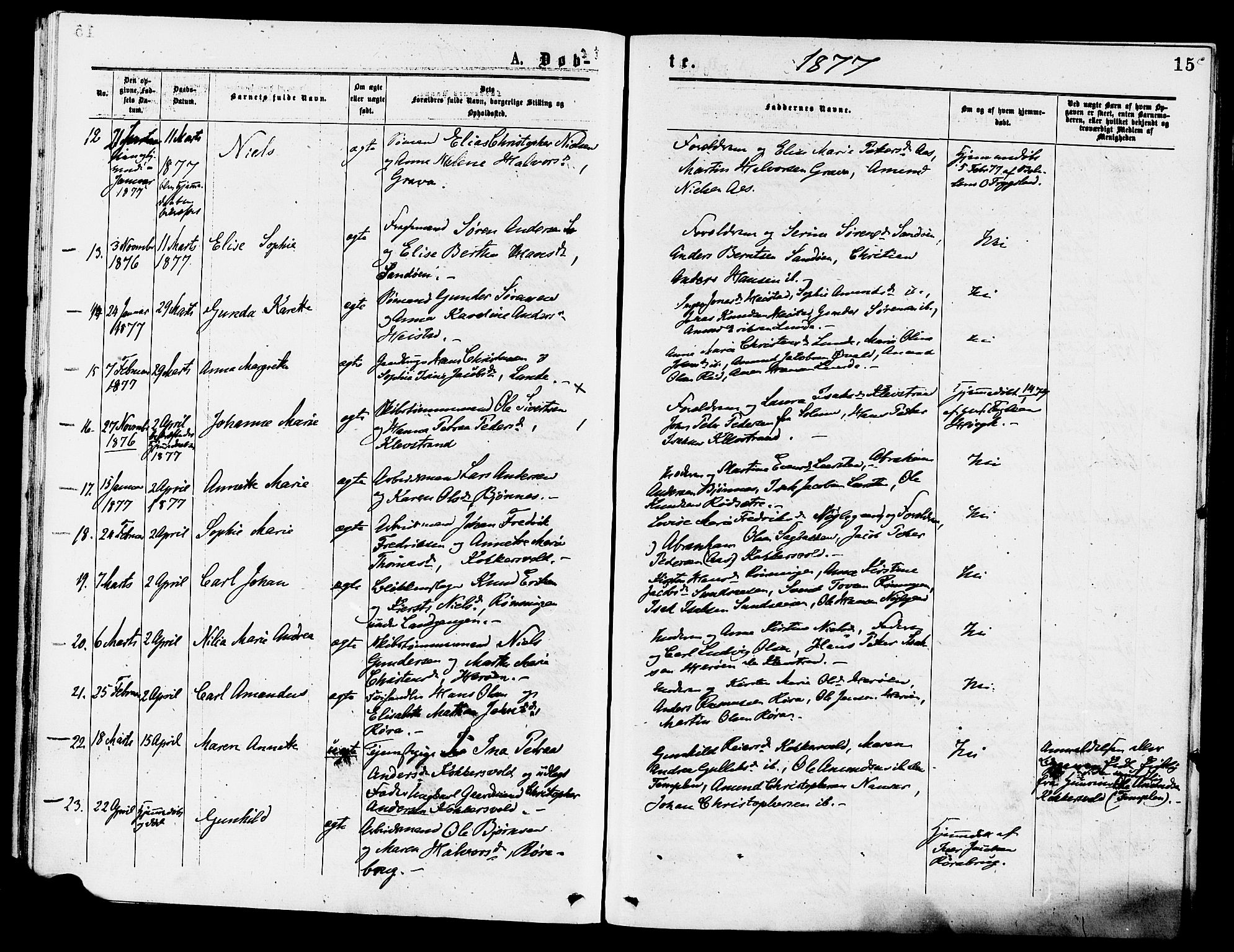 Eidanger kirkebøker, AV/SAKO-A-261/F/Fa/L0011: Parish register (official) no. 11, 1875-1878, p. 15