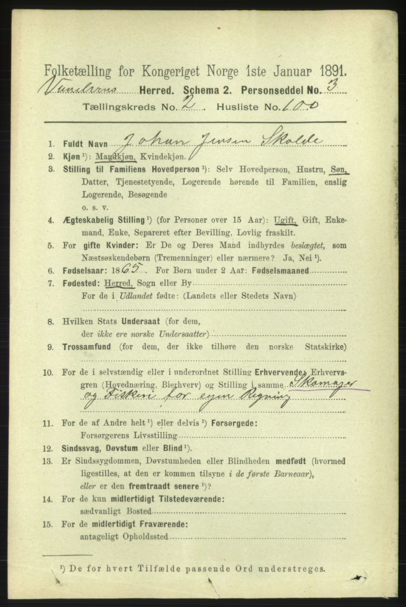 RA, 1891 census for 1511 Vanylven, 1891, p. 1172