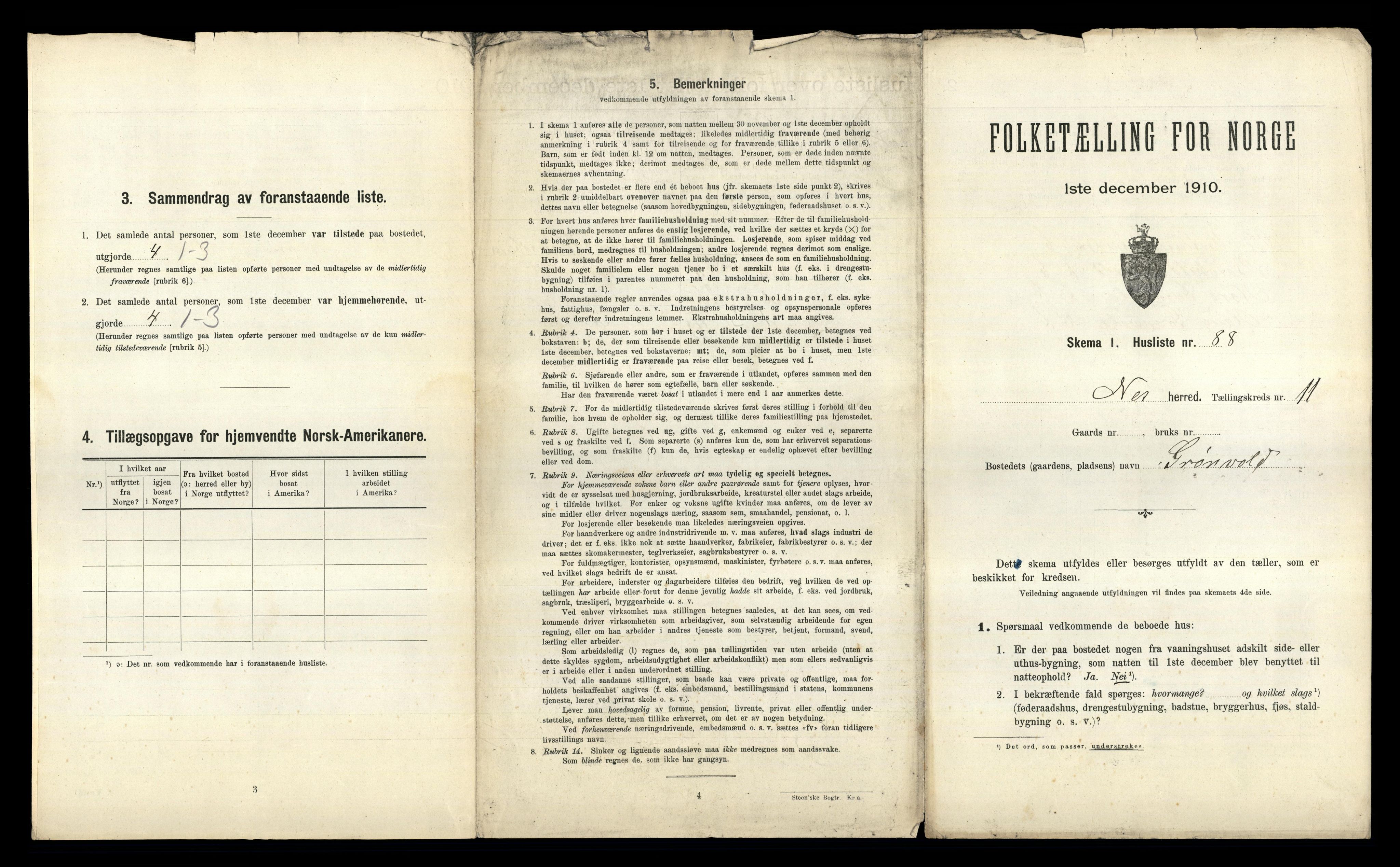 RA, 1910 census for Nes, 1910, p. 1660