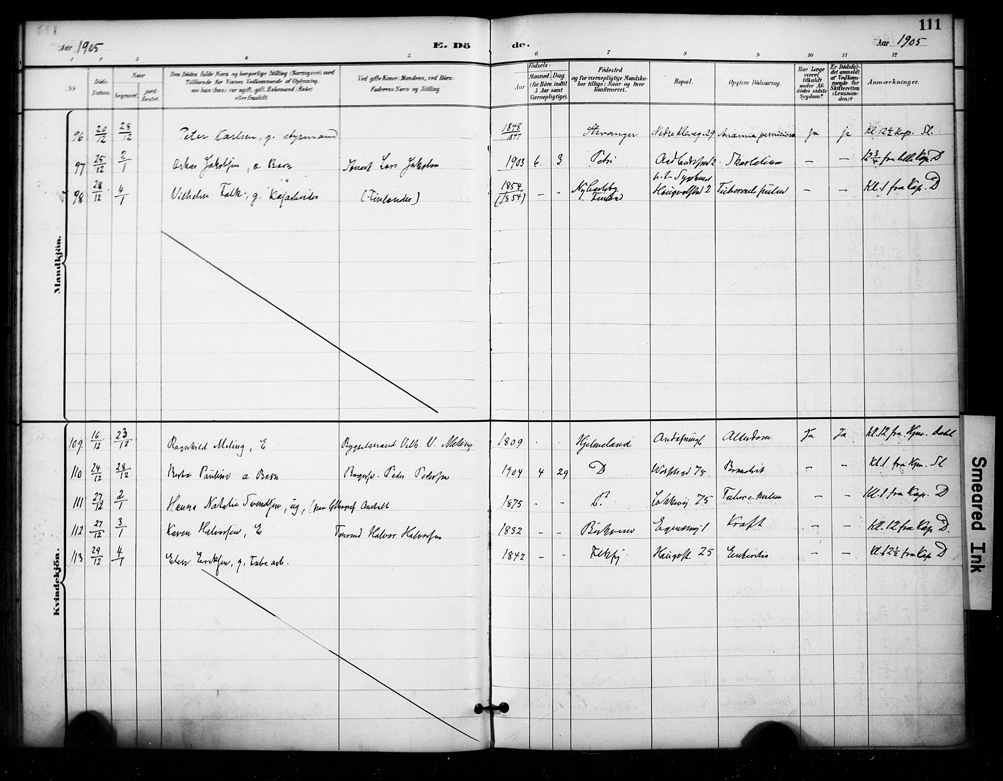 Domkirken sokneprestkontor, AV/SAST-A-101812/001/30/30BA/L0032: Parish register (official) no. A 31, 1896-1917, p. 111