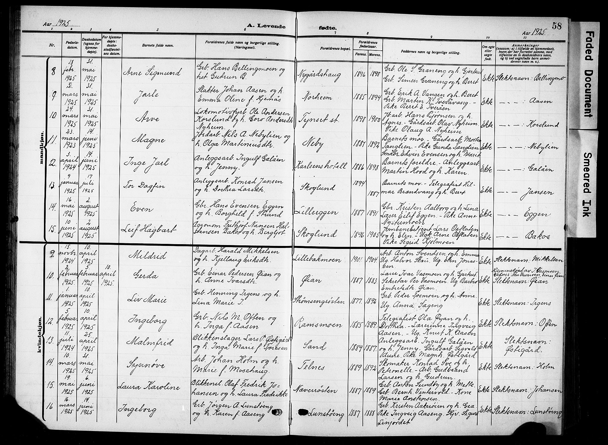 Tynset prestekontor, AV/SAH-PREST-058/H/Ha/Hab/L0011: Parish register (copy) no. 11, 1915-1930, p. 58