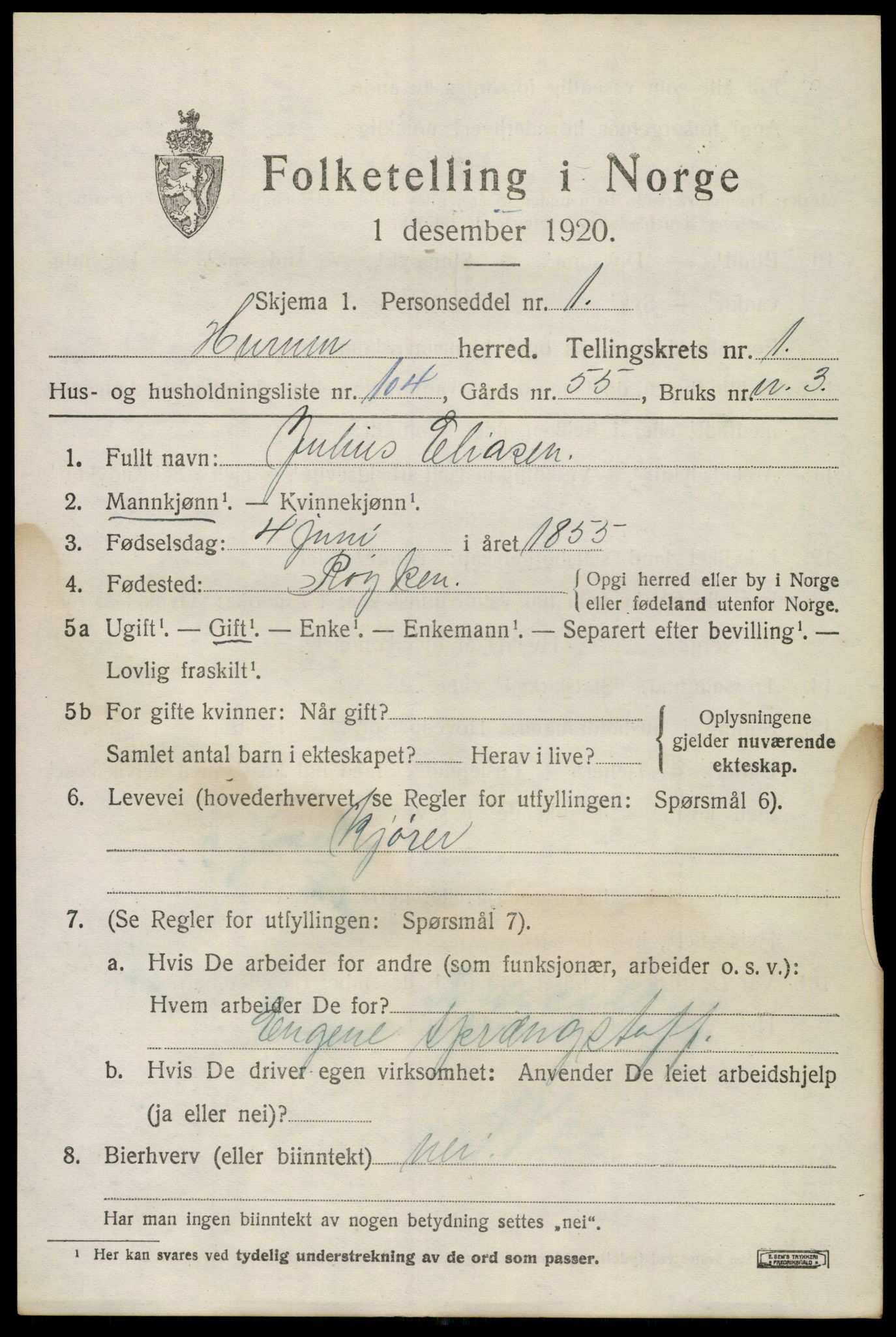 SAKO, 1920 census for Hurum, 1920, p. 3094