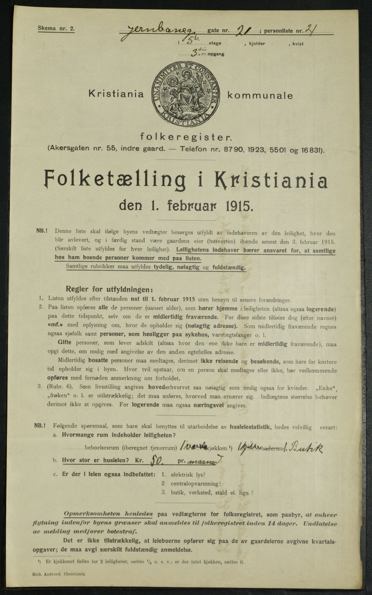 OBA, Municipal Census 1915 for Kristiania, 1915, p. 46456