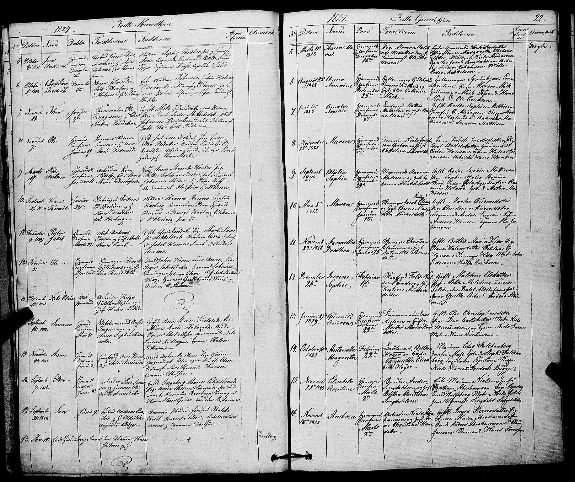 Larvik kirkebøker, SAKO/A-352/F/Fa/L0002: Parish register (official) no. I 2, 1825-1847, p. 22