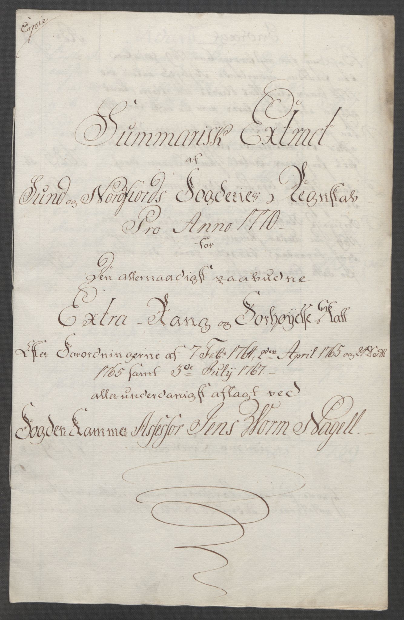 Rentekammeret inntil 1814, Reviderte regnskaper, Fogderegnskap, AV/RA-EA-4092/R53/L3550: Ekstraskatten Sunn- og Nordfjord, 1762-1771, p. 301