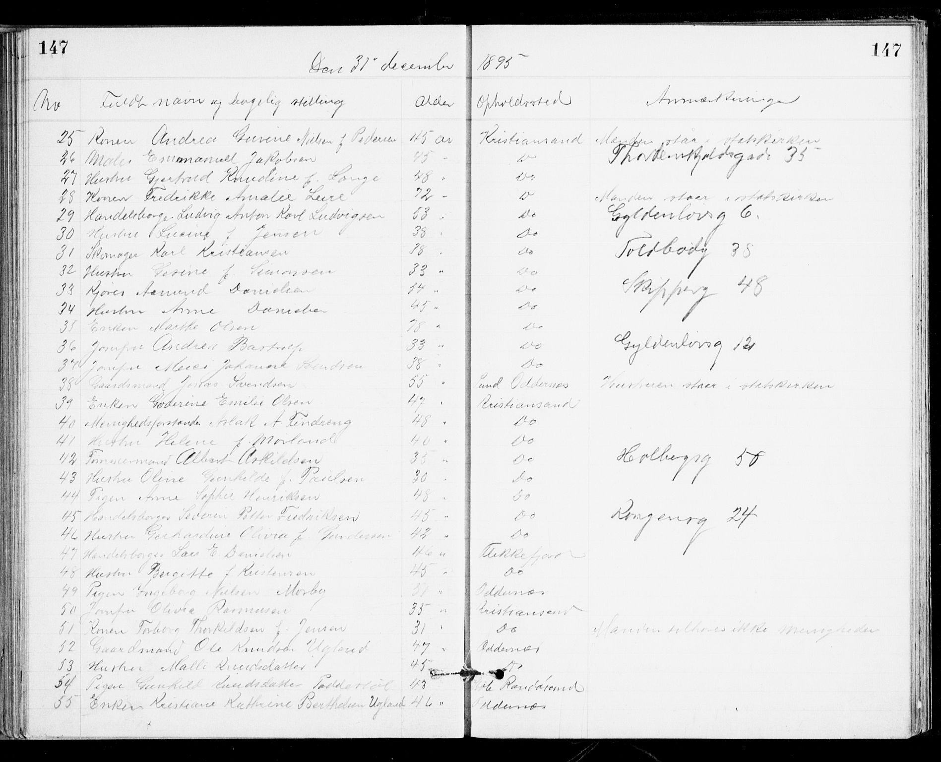 Den evangelisk-lutherske frikirke, Kristiansand, AV/SAK-1292-0017/F/Fa/L0002: Dissenter register no. F 10, 1889-1892, p. 147