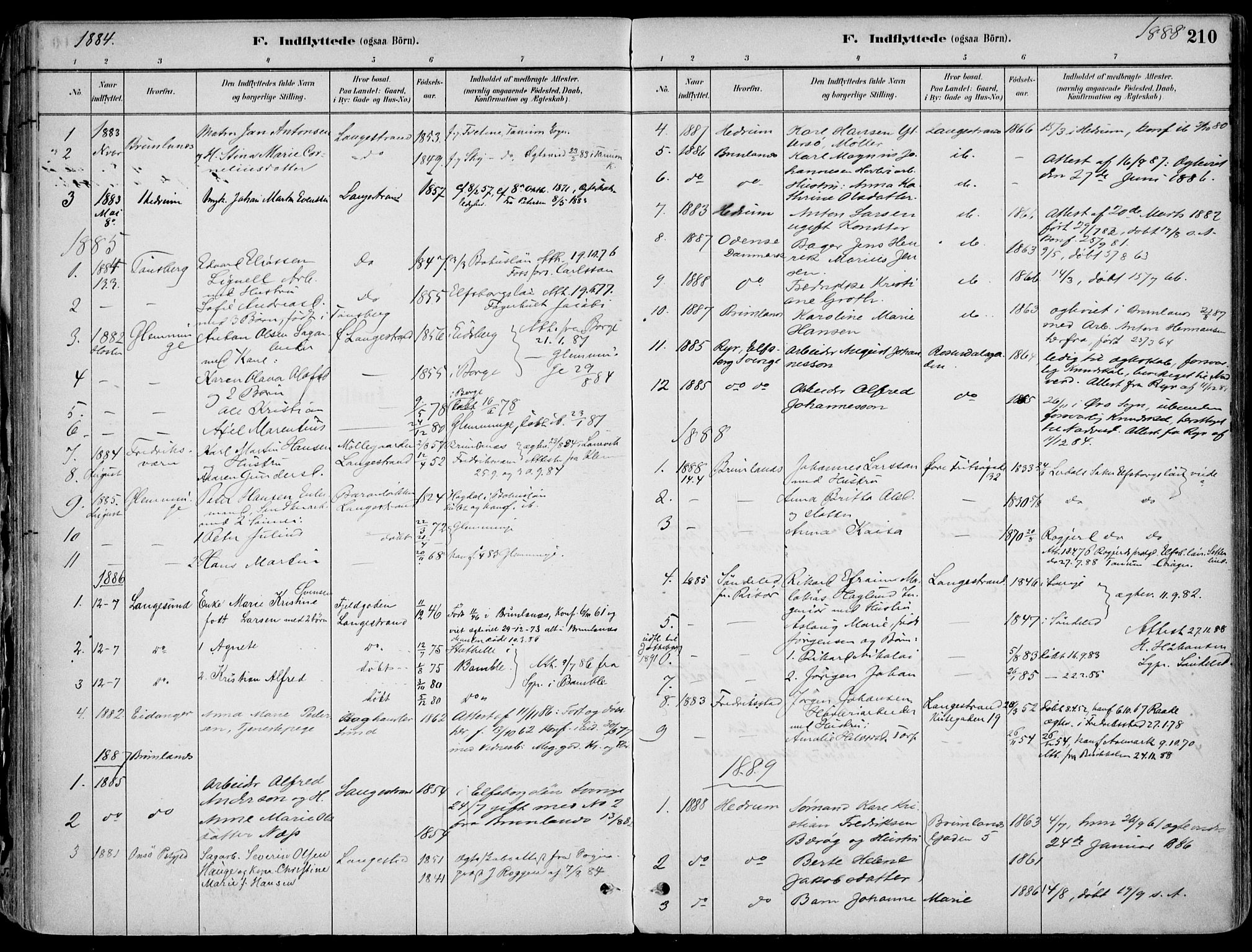 Larvik kirkebøker, SAKO/A-352/F/Fb/L0004: Parish register (official) no. II 4, 1884-1902, p. 210