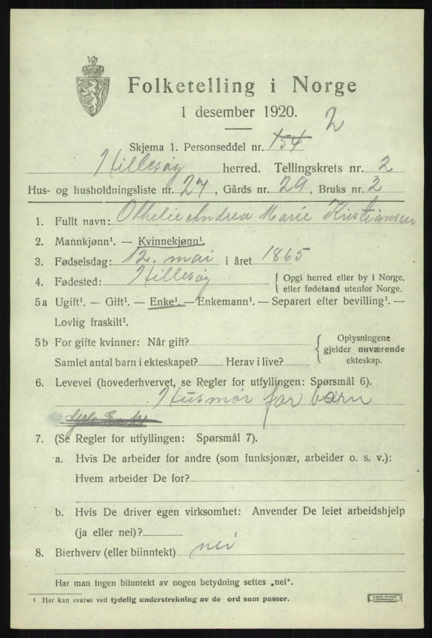 SATØ, 1920 census for Hillesøy, 1920, p. 1403