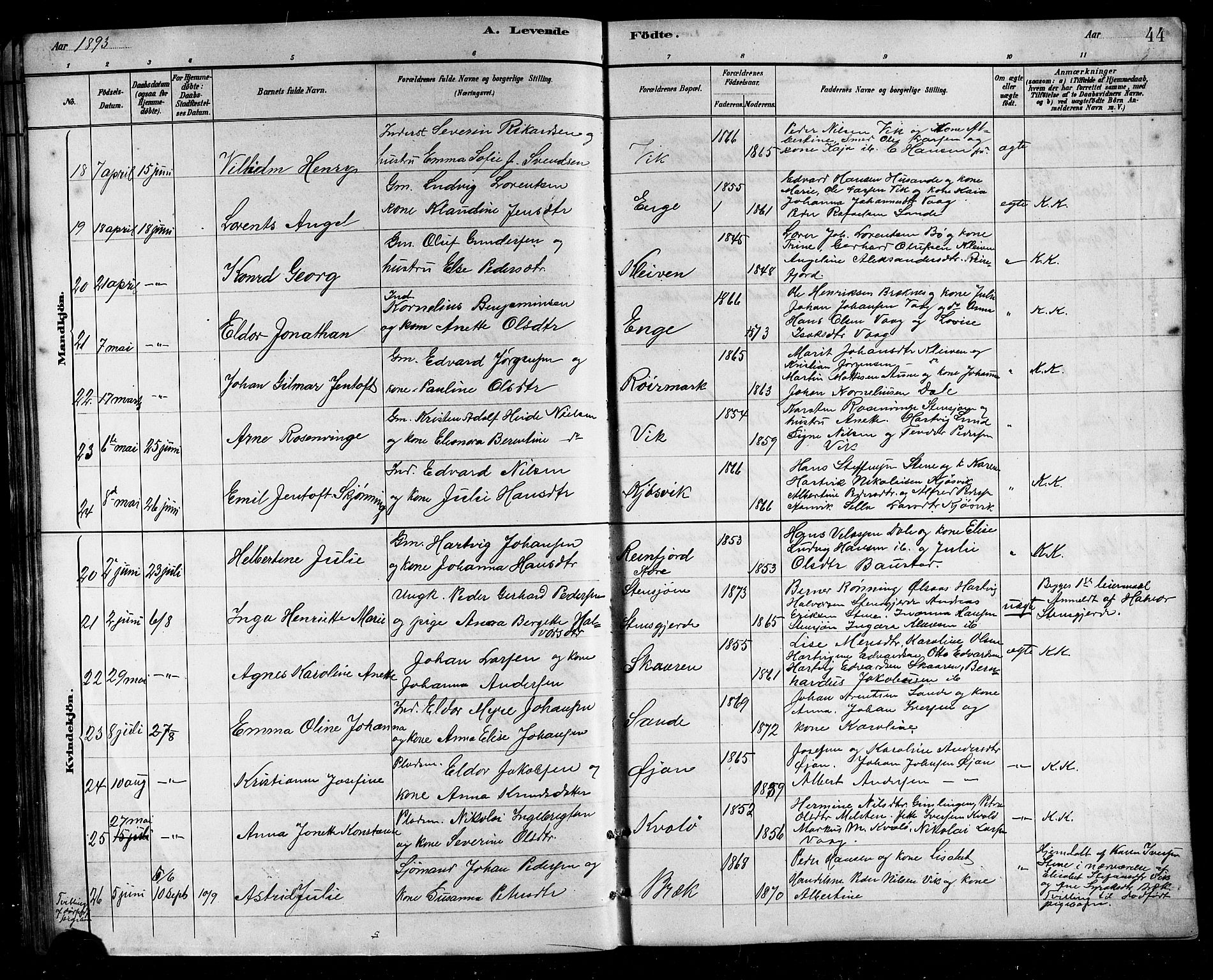 Ministerialprotokoller, klokkerbøker og fødselsregistre - Nordland, AV/SAT-A-1459/812/L0188: Parish register (copy) no. 812C06, 1884-1912, p. 44