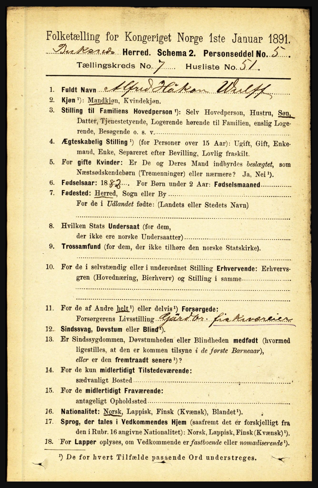 RA, 1891 census for 1860 Buksnes, 1891, p. 5327