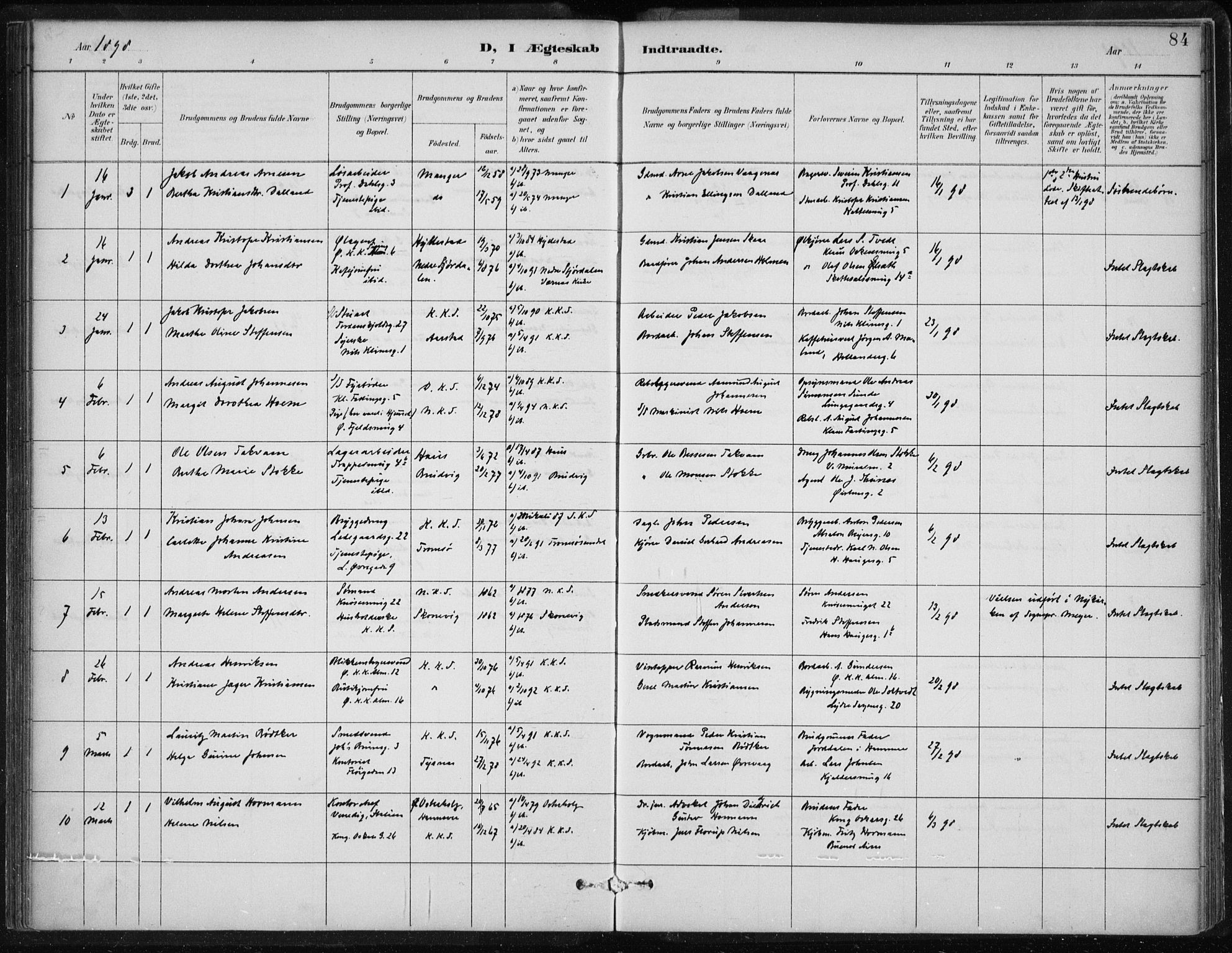 Korskirken sokneprestembete, SAB/A-76101/H/Hab: Parish register (copy) no. D 3, 1887-1906, p. 84
