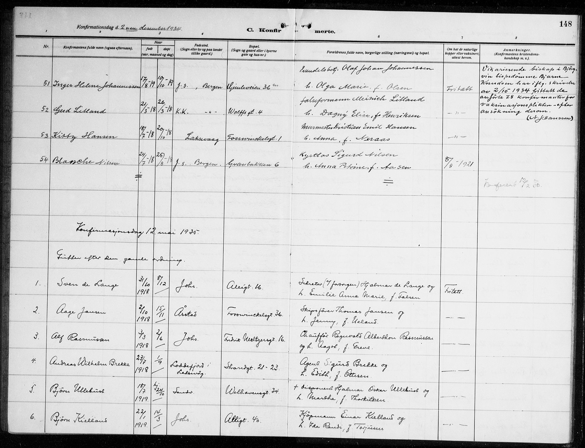 Johanneskirken sokneprestembete, SAB/A-76001/H/Haa/L0010: Parish register (official) no. C 3, 1925-1935, p. 148