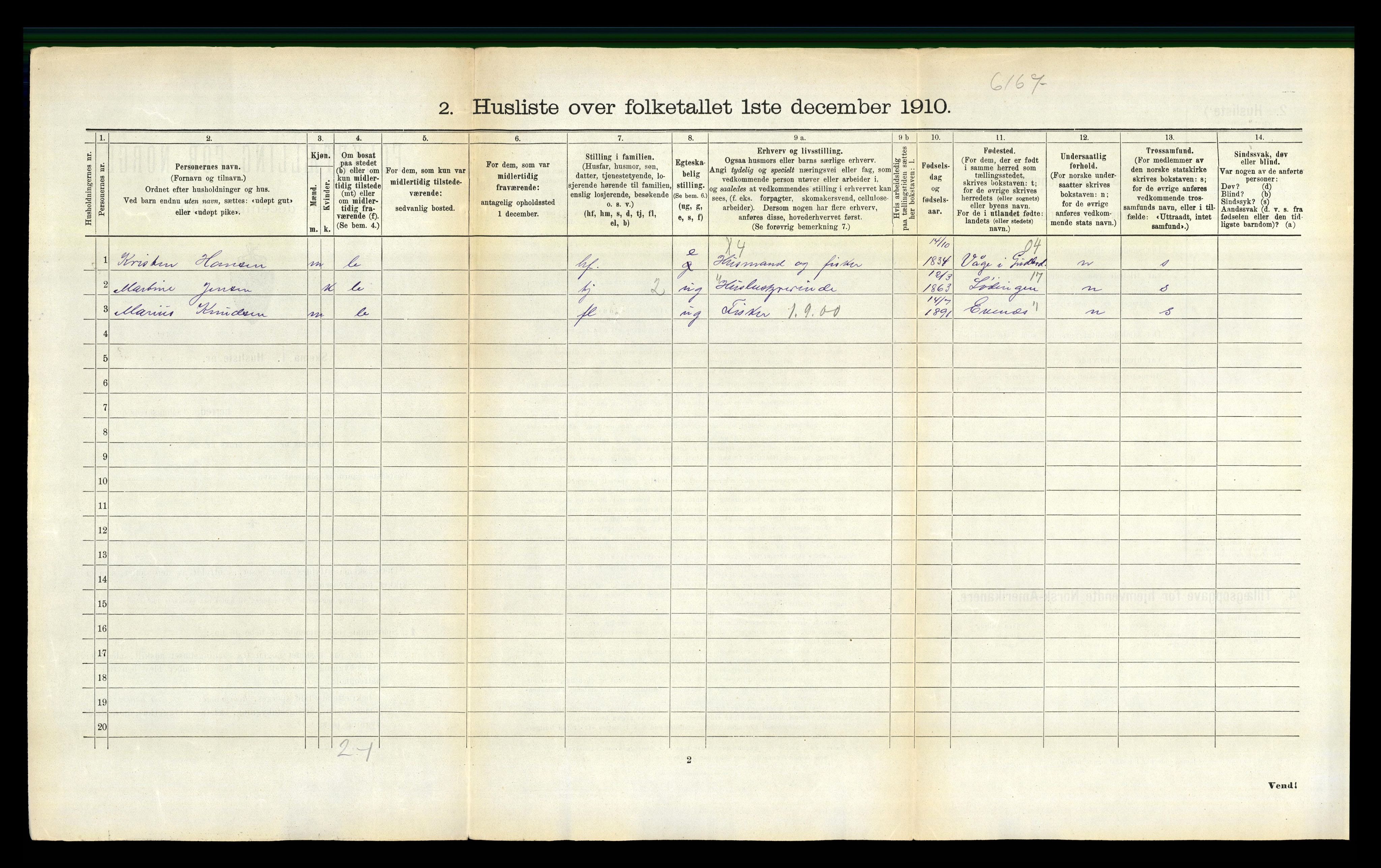 RA, 1910 census for Vågan, 1910, p. 270