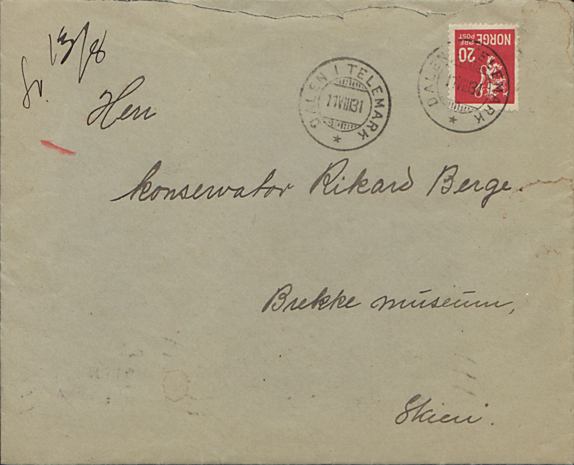 Rikard Berge, TEMU/TGM-A-1003/F/L0017/0037: 551-599 / 587 Lause ark, brev o.a., 1922-1942