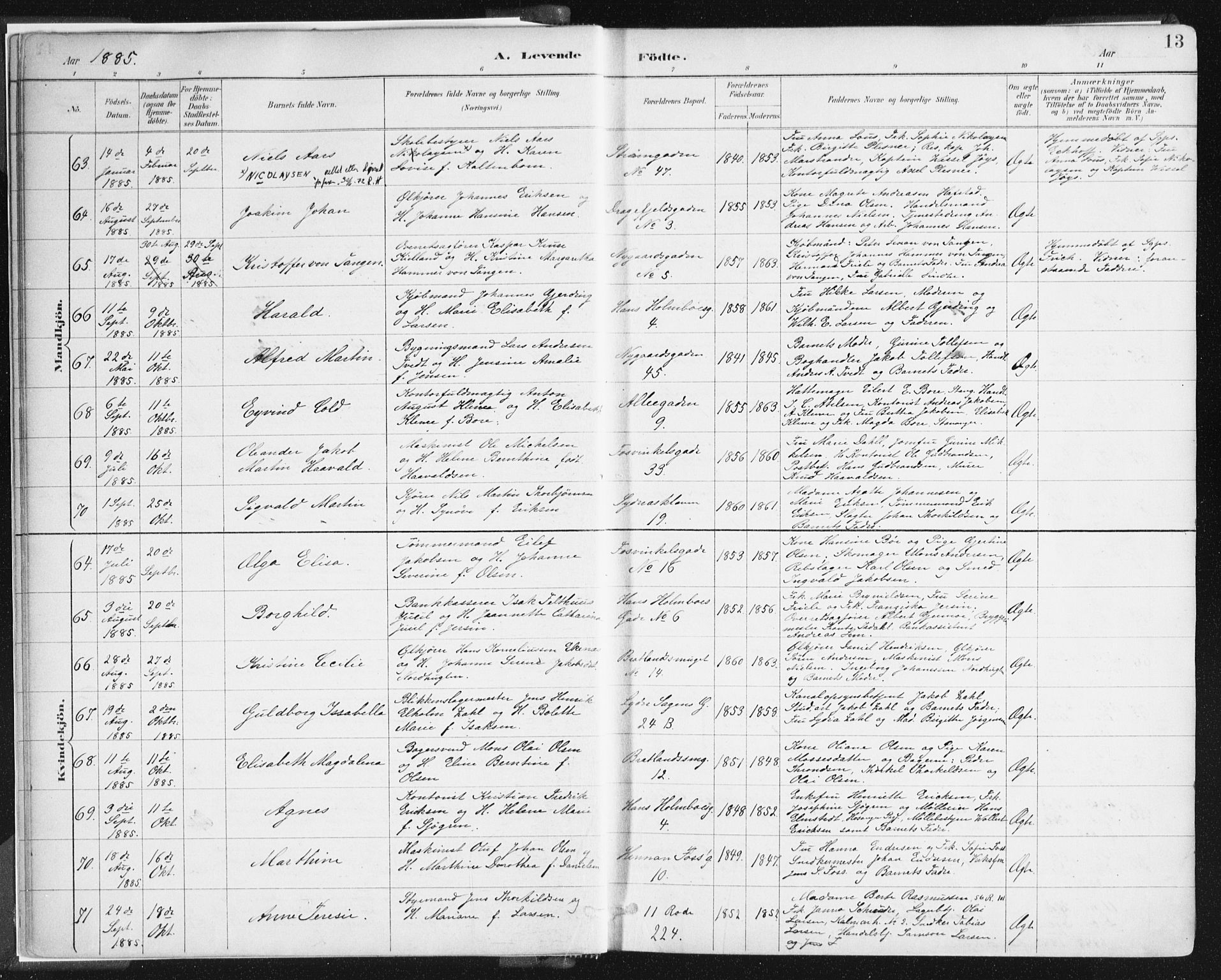 Johanneskirken sokneprestembete, AV/SAB-A-76001/H/Haa/L0001: Parish register (official) no. A 1, 1885-1900, p. 13