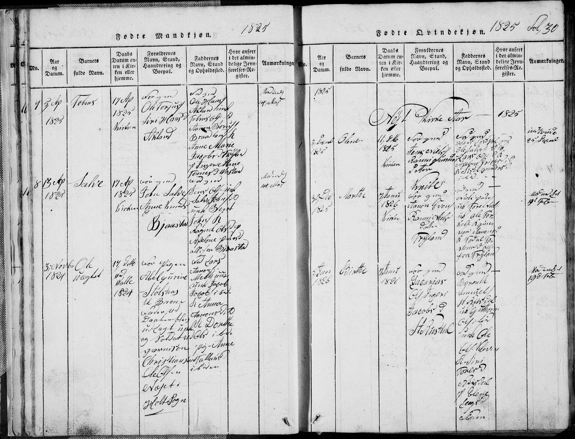 Nord-Audnedal sokneprestkontor, SAK/1111-0032/F/Fb/Fbb/L0001: Parish register (copy) no. B 1, 1816-1858, p. 30