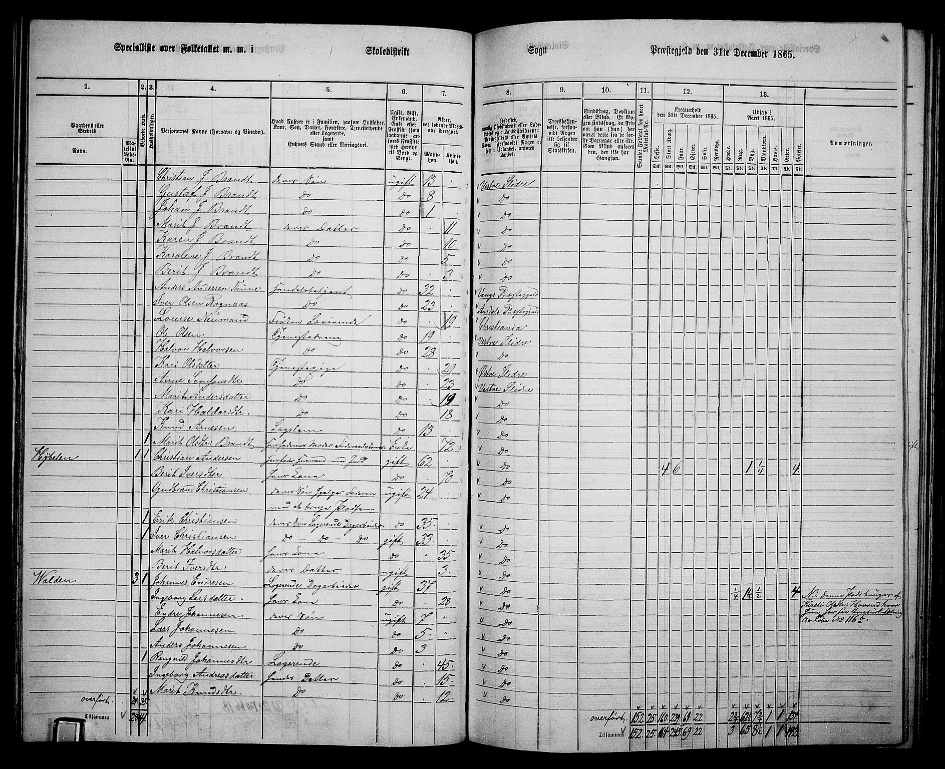 RA, 1865 census for Vestre Slidre, 1865, p. 63