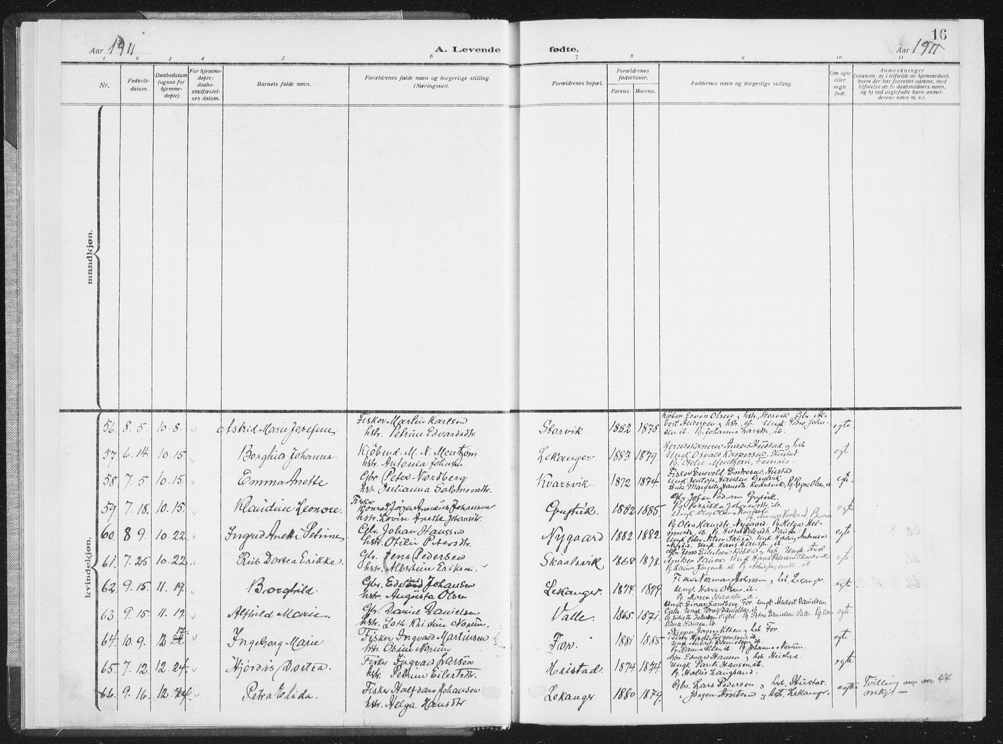 Ministerialprotokoller, klokkerbøker og fødselsregistre - Nordland, SAT/A-1459/805/L0104: Parish register (official) no. 805A09, 1909-1926, p. 16