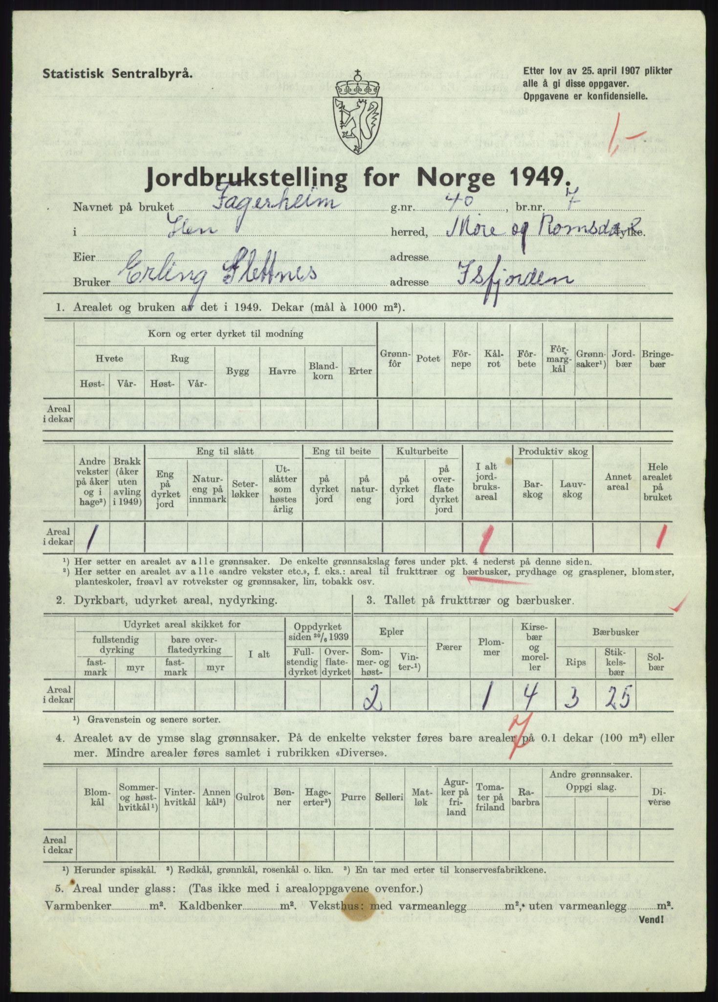 Statistisk sentralbyrå, Næringsøkonomiske emner, Jordbruk, skogbruk, jakt, fiske og fangst, AV/RA-S-2234/G/Gc/L0323: Møre og Romsdal: Grytten og Hen, 1949, p. 483