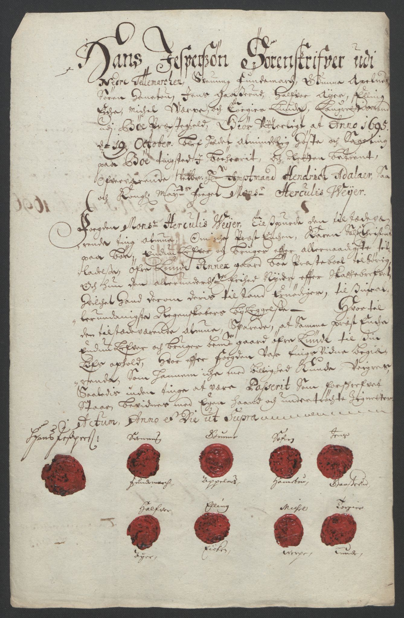 Rentekammeret inntil 1814, Reviderte regnskaper, Fogderegnskap, AV/RA-EA-4092/R36/L2093: Fogderegnskap Øvre og Nedre Telemark og Bamble, 1695, p. 487