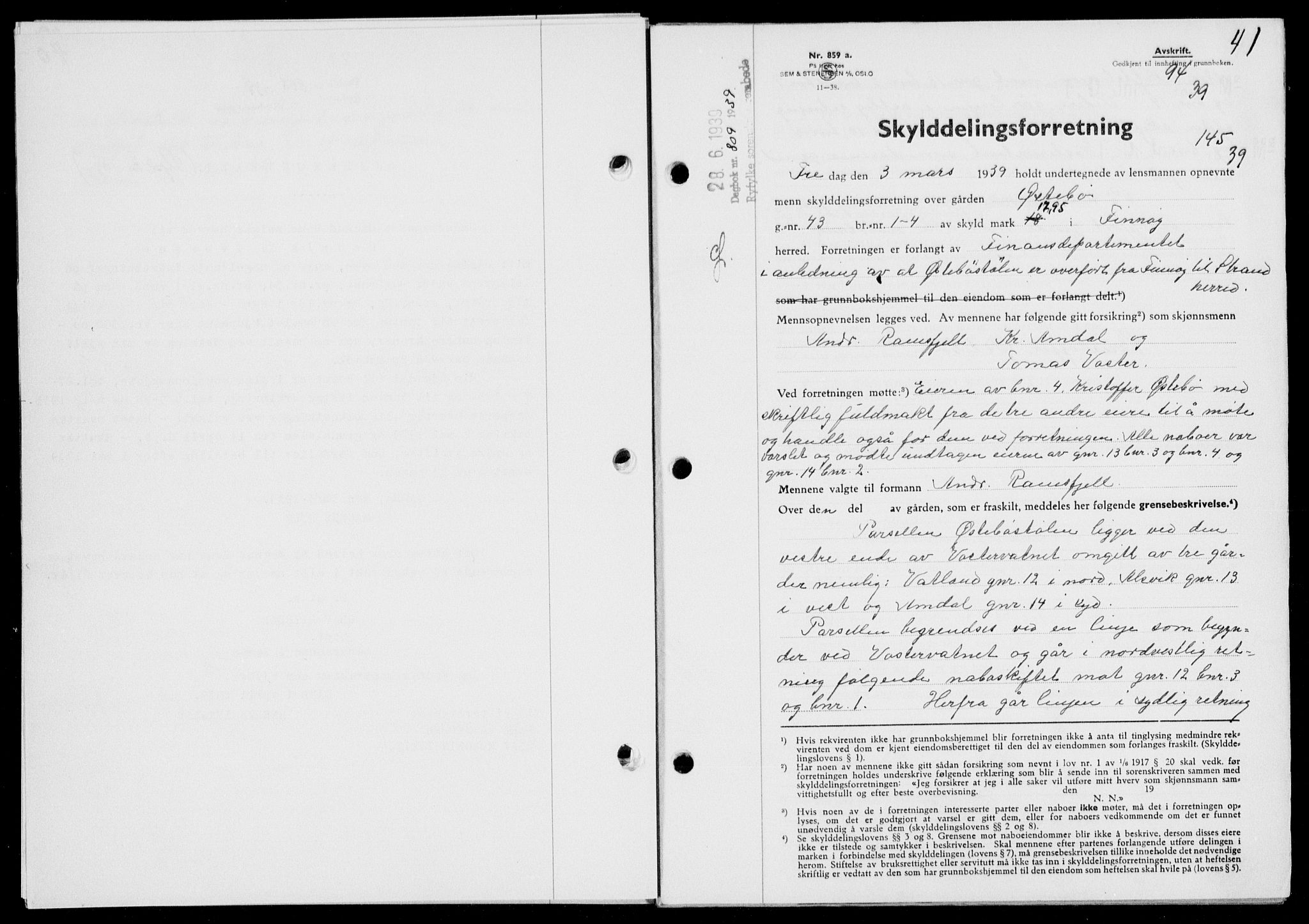 Ryfylke tingrett, SAST/A-100055/001/II/IIB/L0080: Mortgage book no. 59, 1939-1939, Diary no: : 809/1939