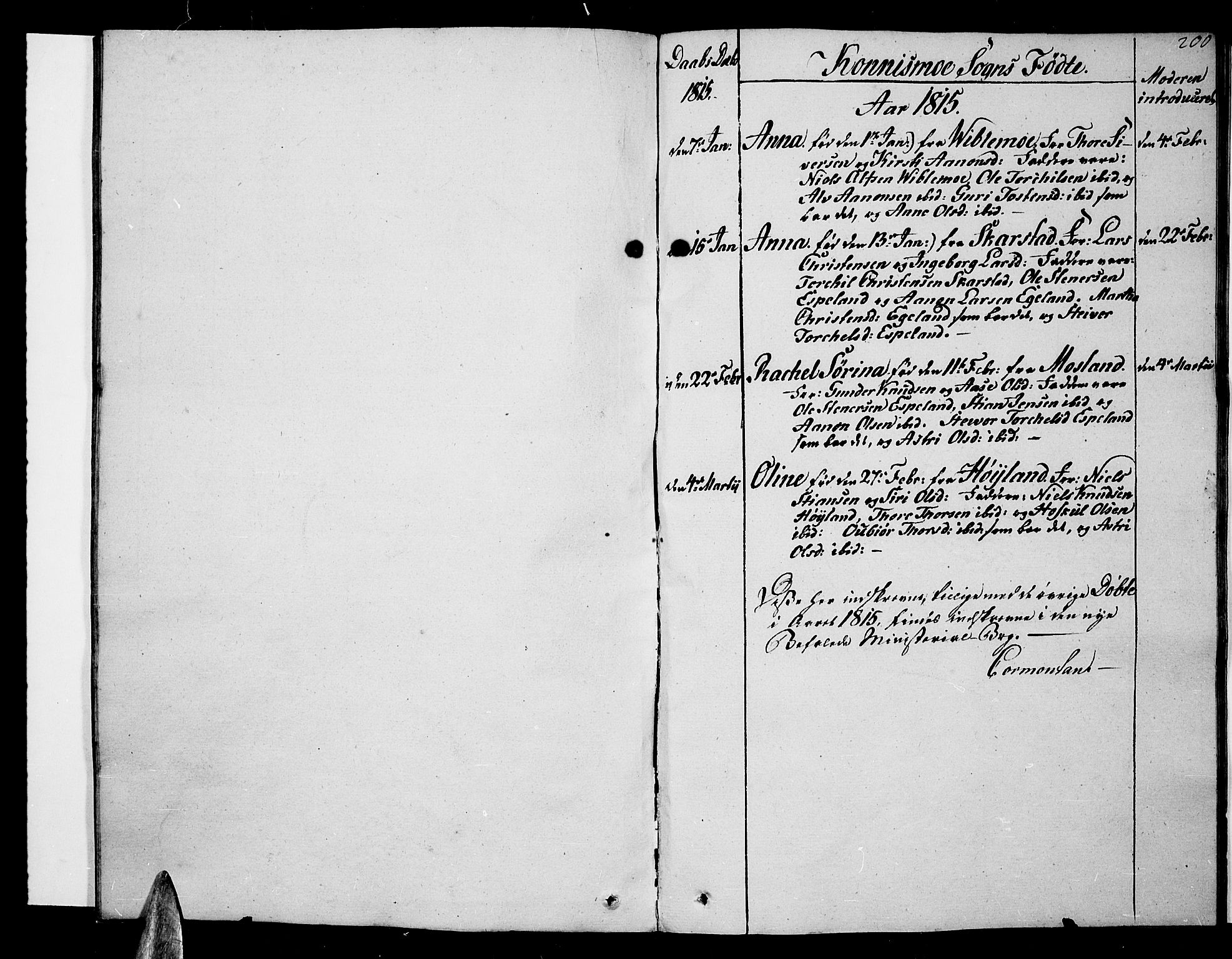 Sør-Audnedal sokneprestkontor, AV/SAK-1111-0039/F/Fa/Fab/L0004: Parish register (official) no. A 4 /4, 1815-1815, p. 200