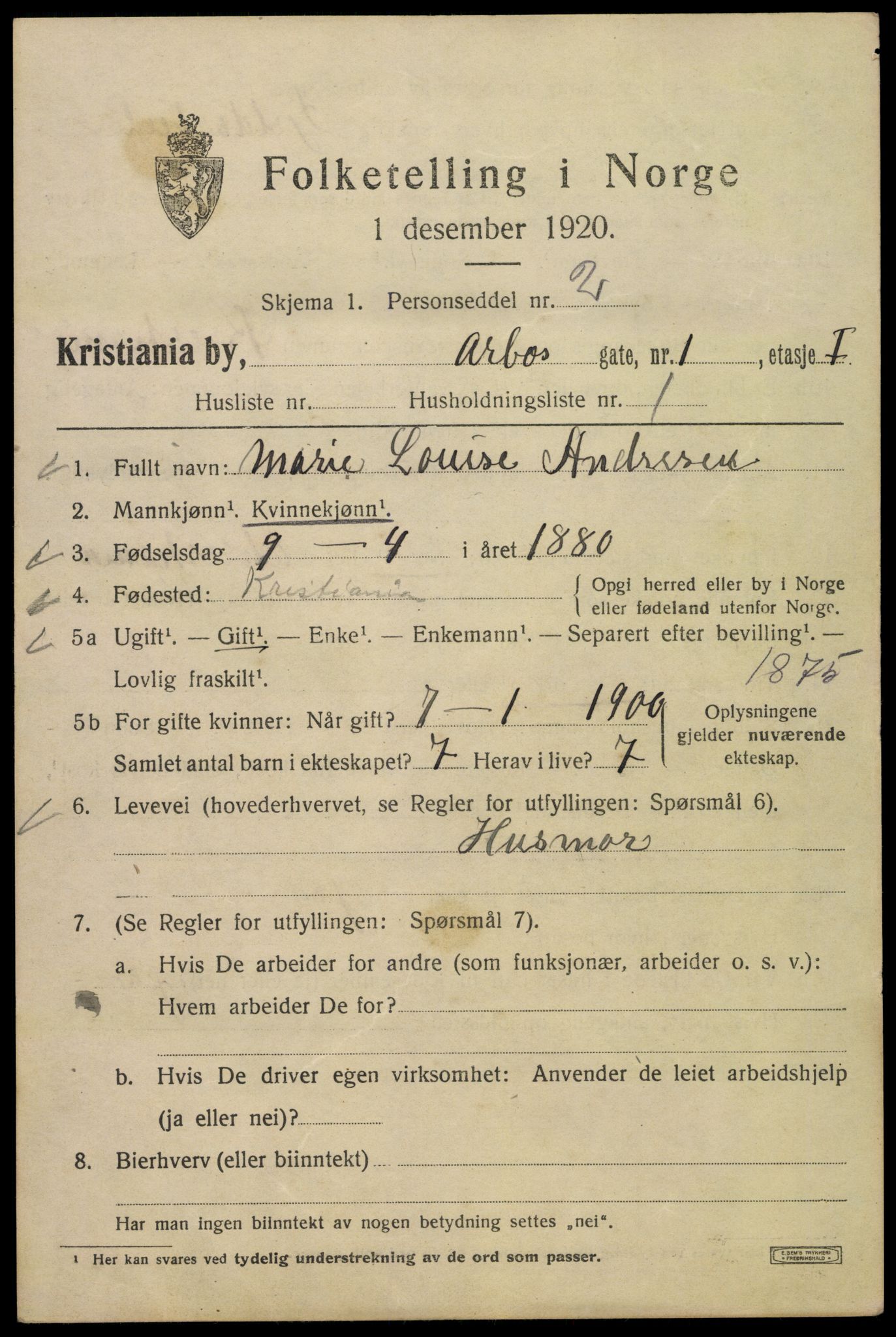 SAO, 1920 census for Kristiania, 1920, p. 142681