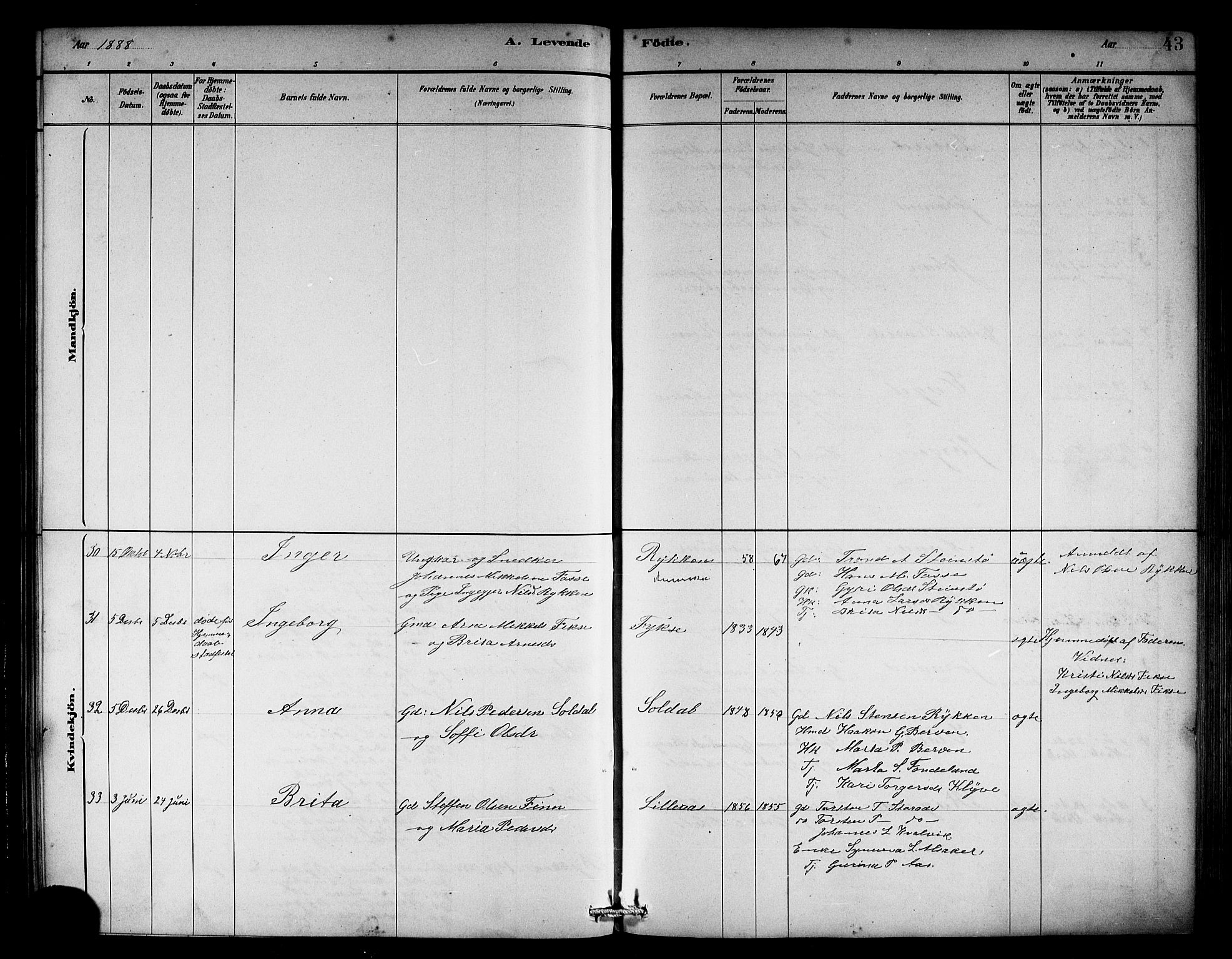 Kvam sokneprestembete, AV/SAB-A-76201/H/Hab: Parish register (copy) no. C 3, 1881-1905, p. 43