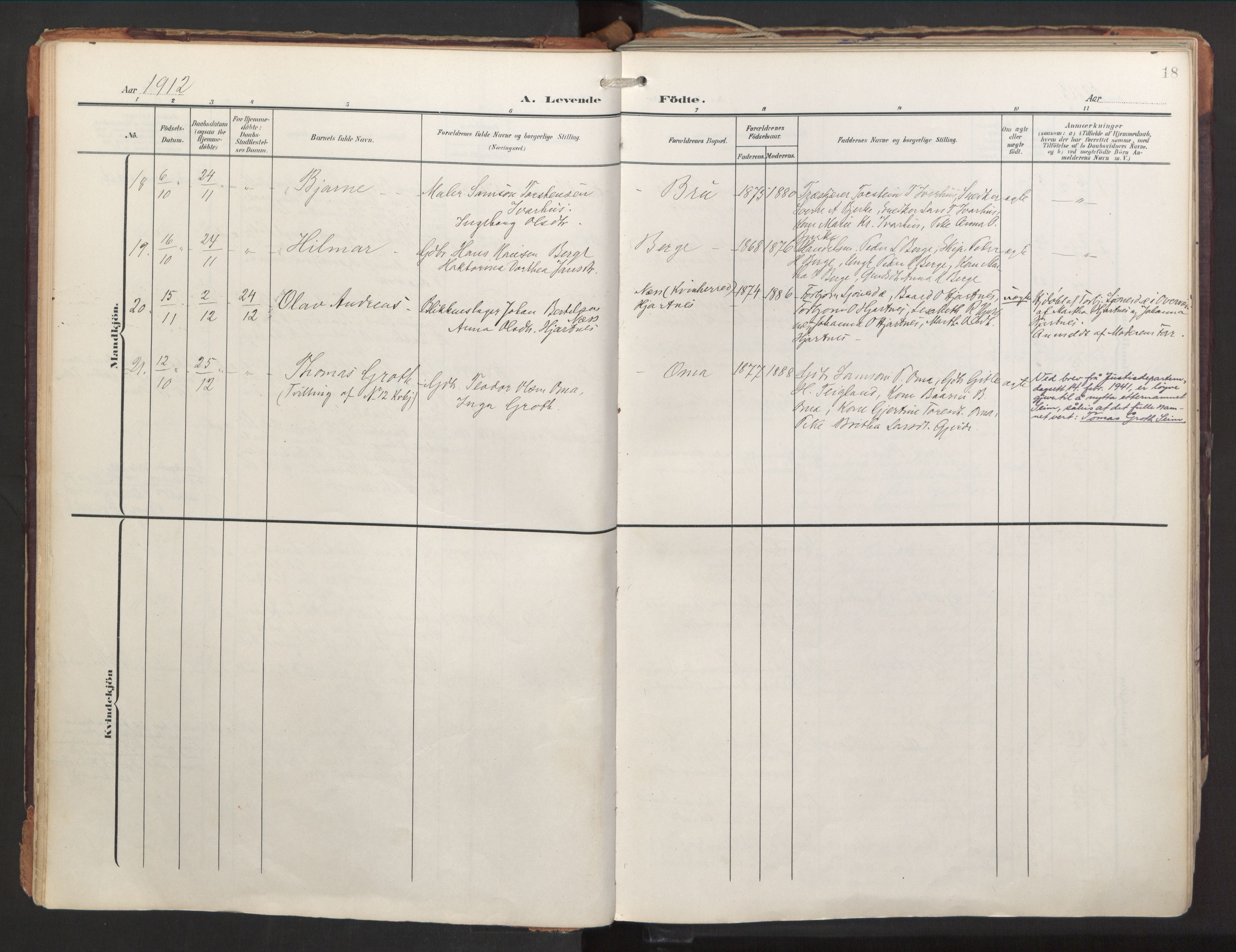 Strandebarm sokneprestembete, AV/SAB-A-78401/H/Haa: Parish register (official) no. B 2, 1909-1941, p. 18