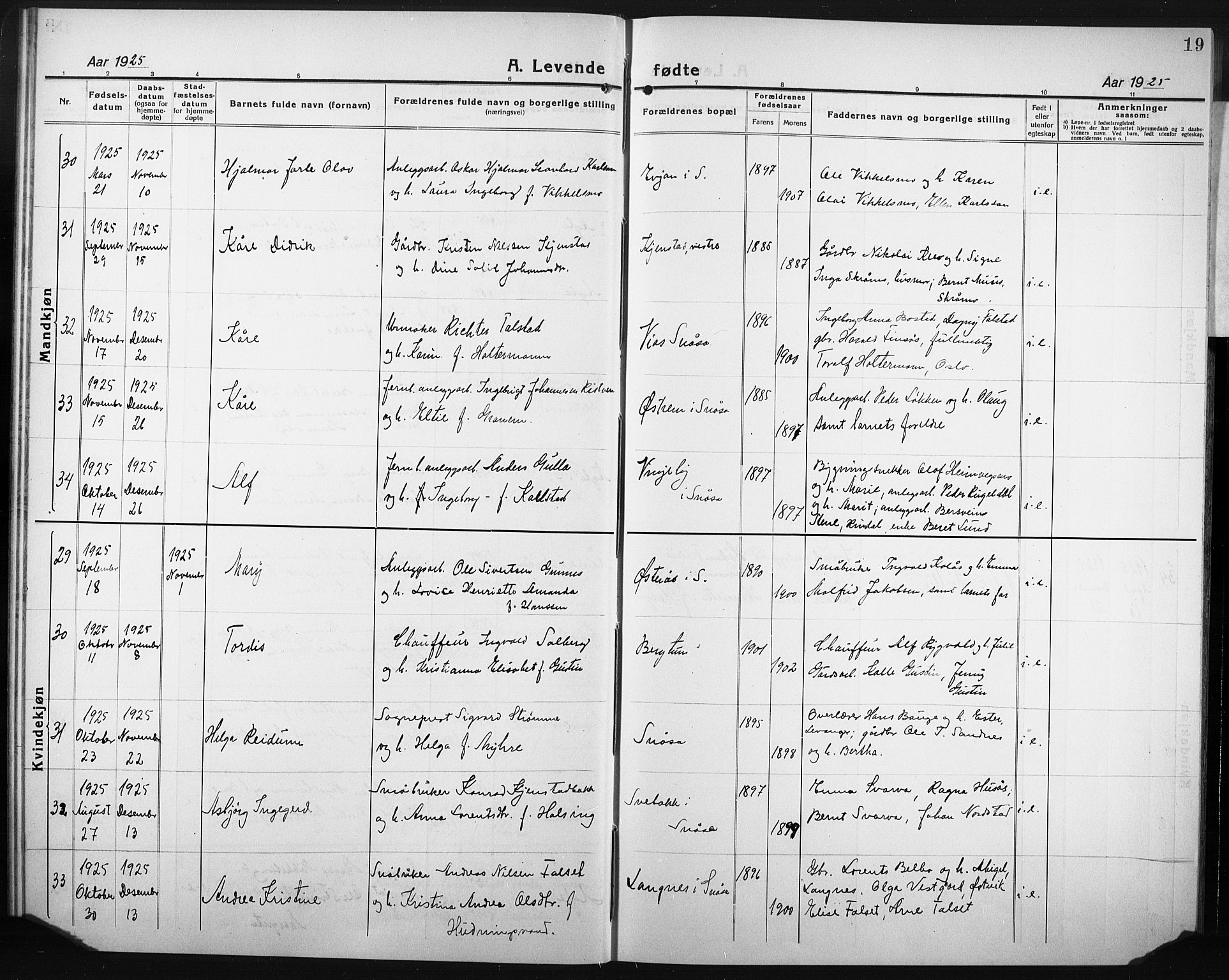 Ministerialprotokoller, klokkerbøker og fødselsregistre - Nord-Trøndelag, AV/SAT-A-1458/749/L0480: Parish register (copy) no. 749C02, 1924-1932, p. 19