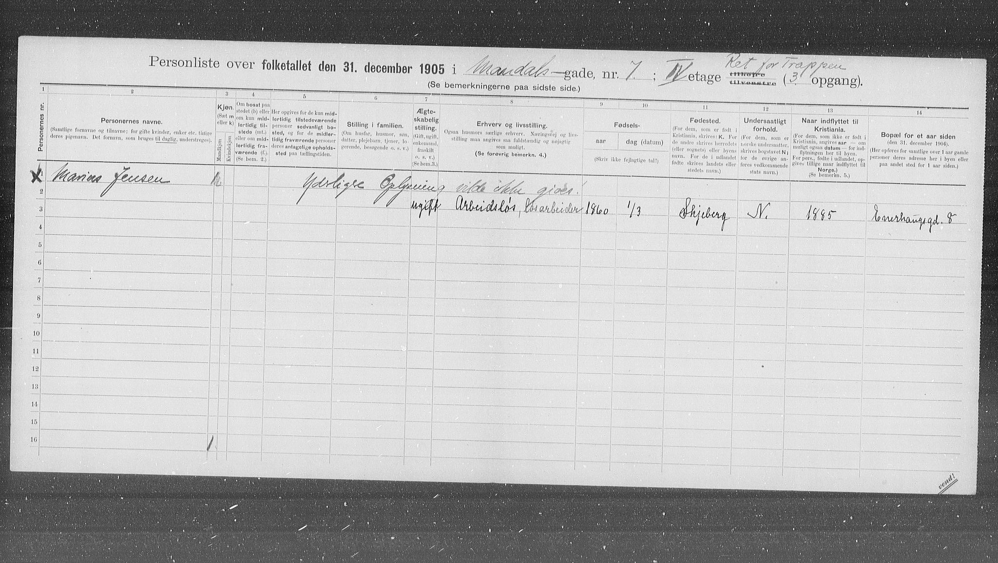 OBA, Municipal Census 1905 for Kristiania, 1905, p. 31650