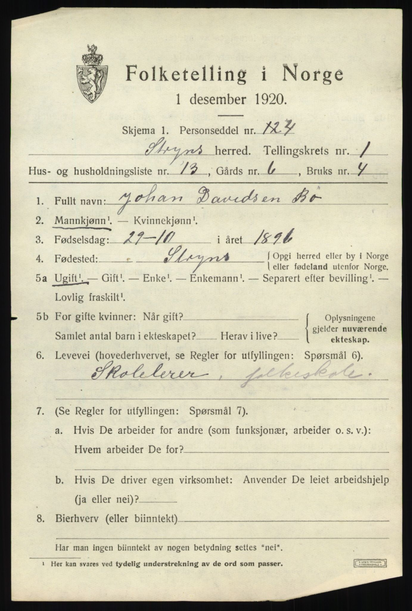 SAB, 1920 census for Stryn, 1920, p. 1072