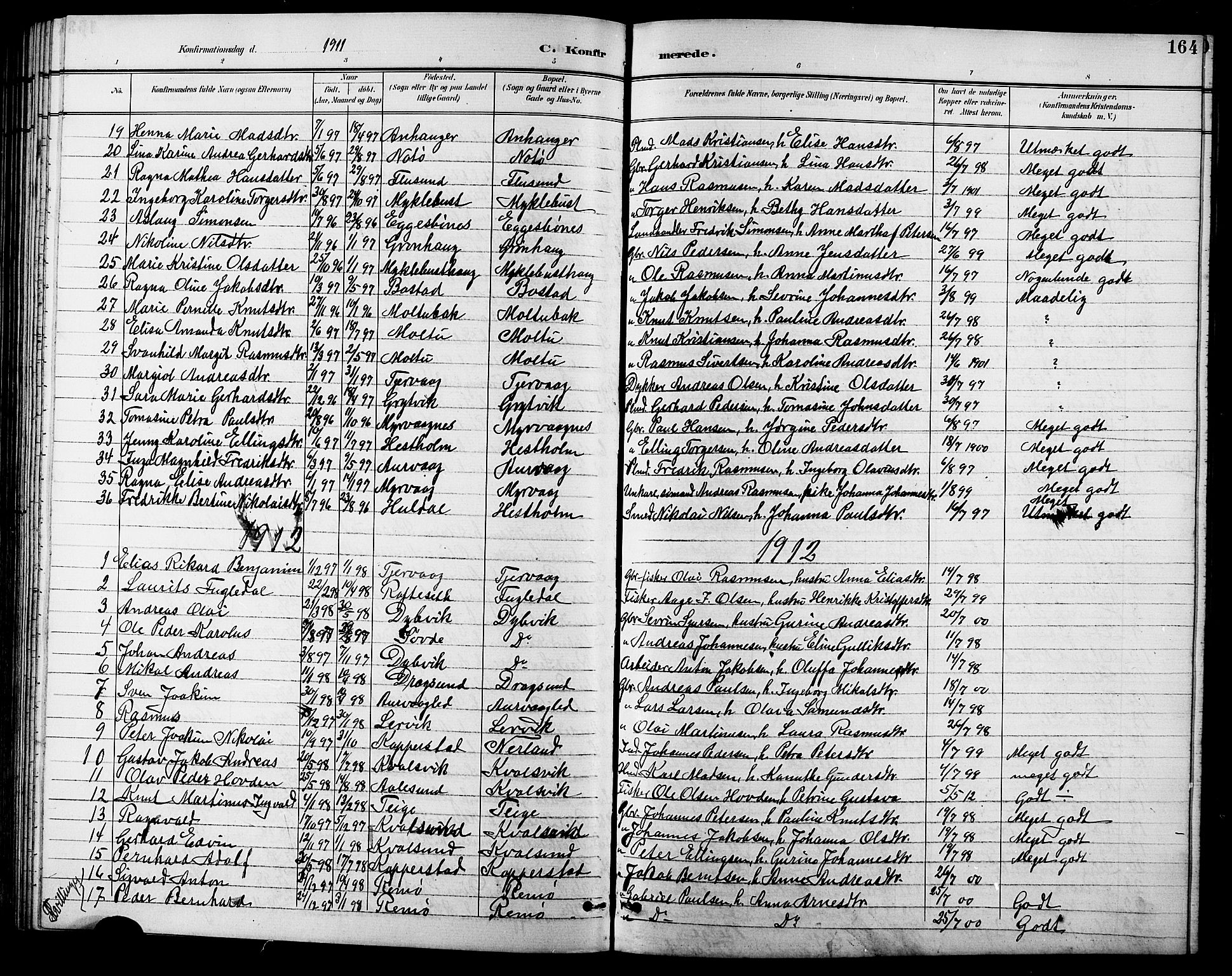 Ministerialprotokoller, klokkerbøker og fødselsregistre - Møre og Romsdal, AV/SAT-A-1454/507/L0082: Parish register (copy) no. 507C05, 1896-1914, p. 164