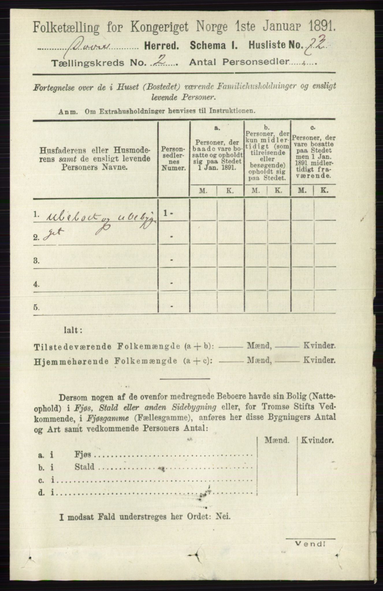 RA, 1891 census for 0511 Dovre, 1891, p. 866